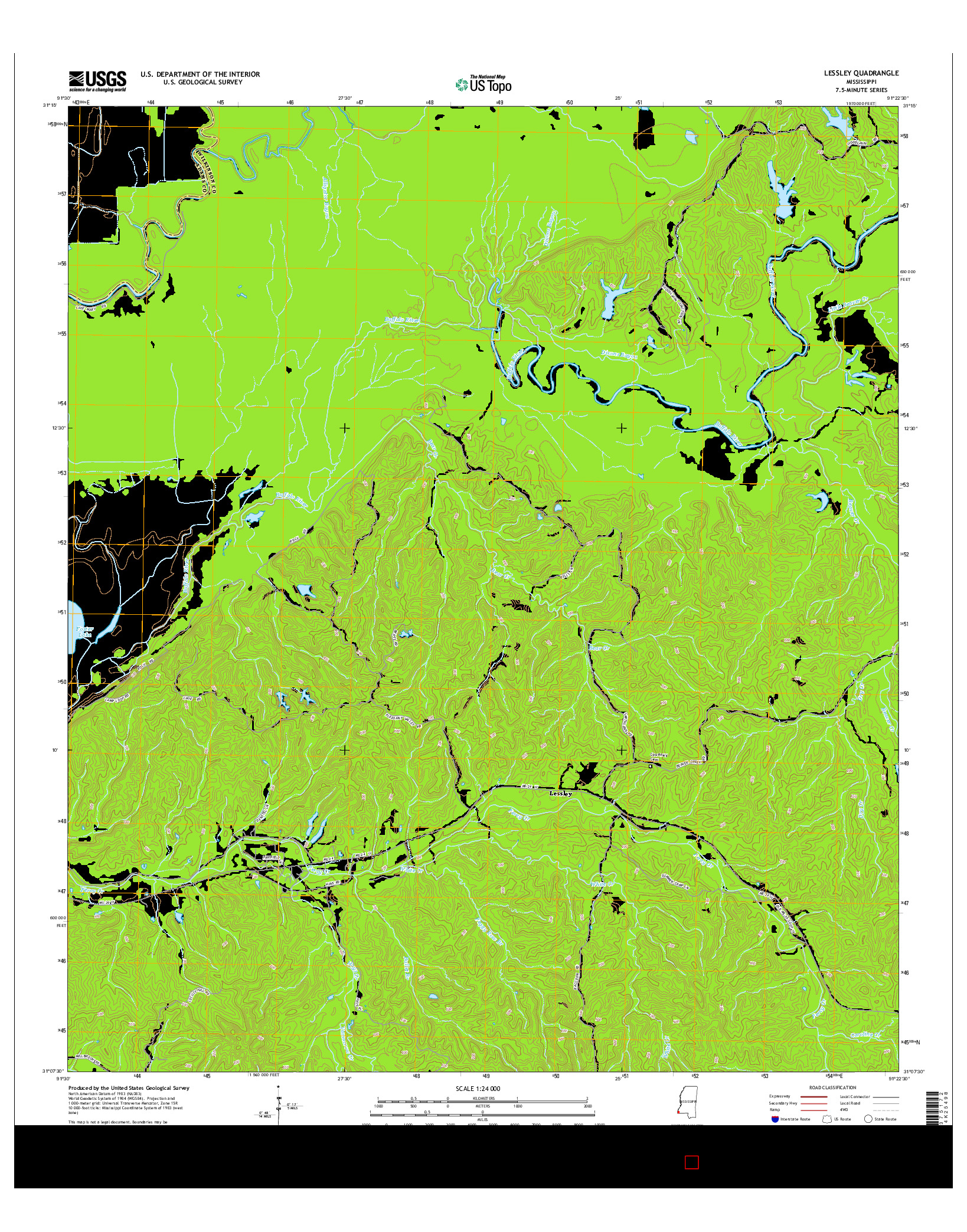 USGS US TOPO 7.5-MINUTE MAP FOR LESSLEY, MS 2015