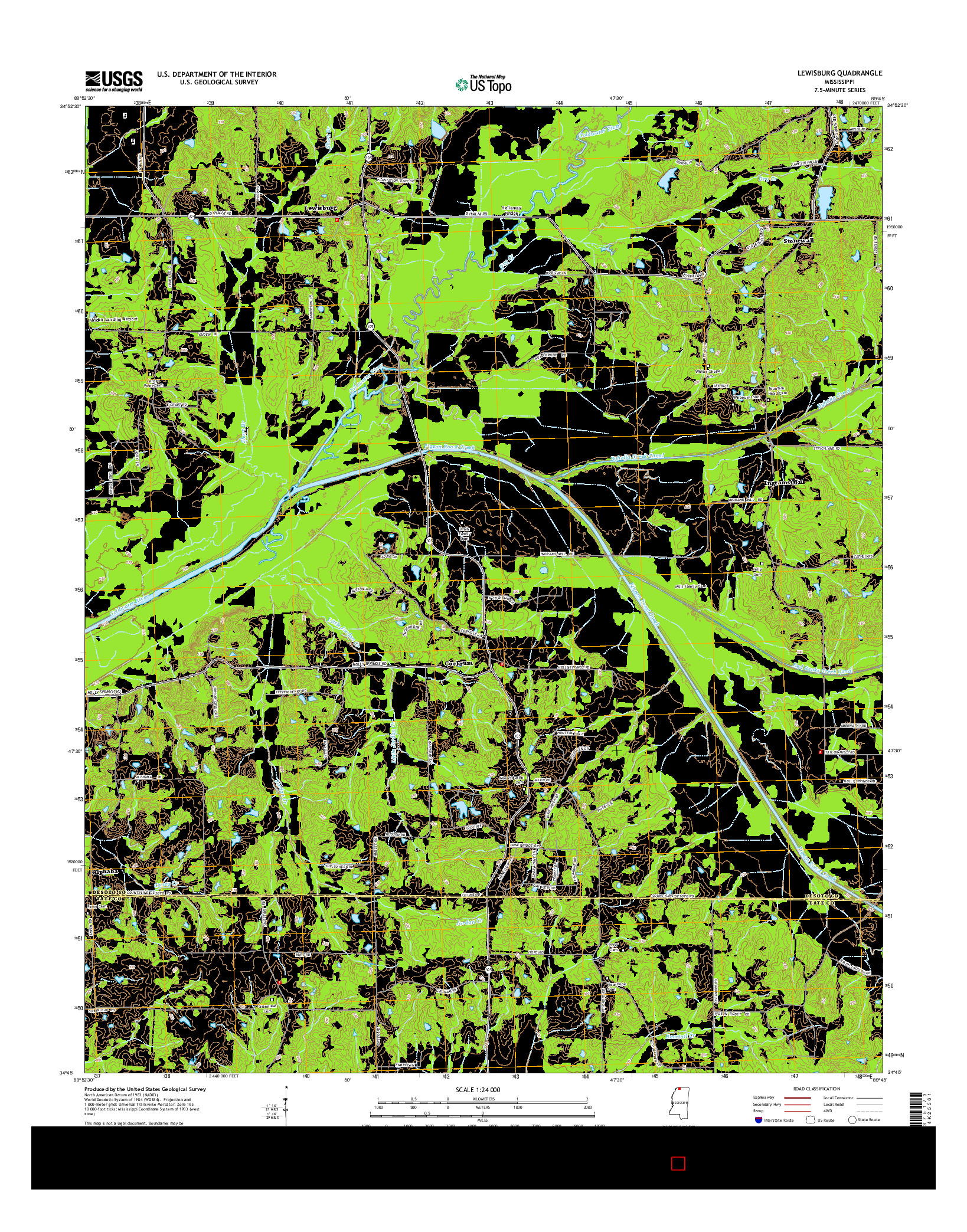 USGS US TOPO 7.5-MINUTE MAP FOR LEWISBURG, MS 2015