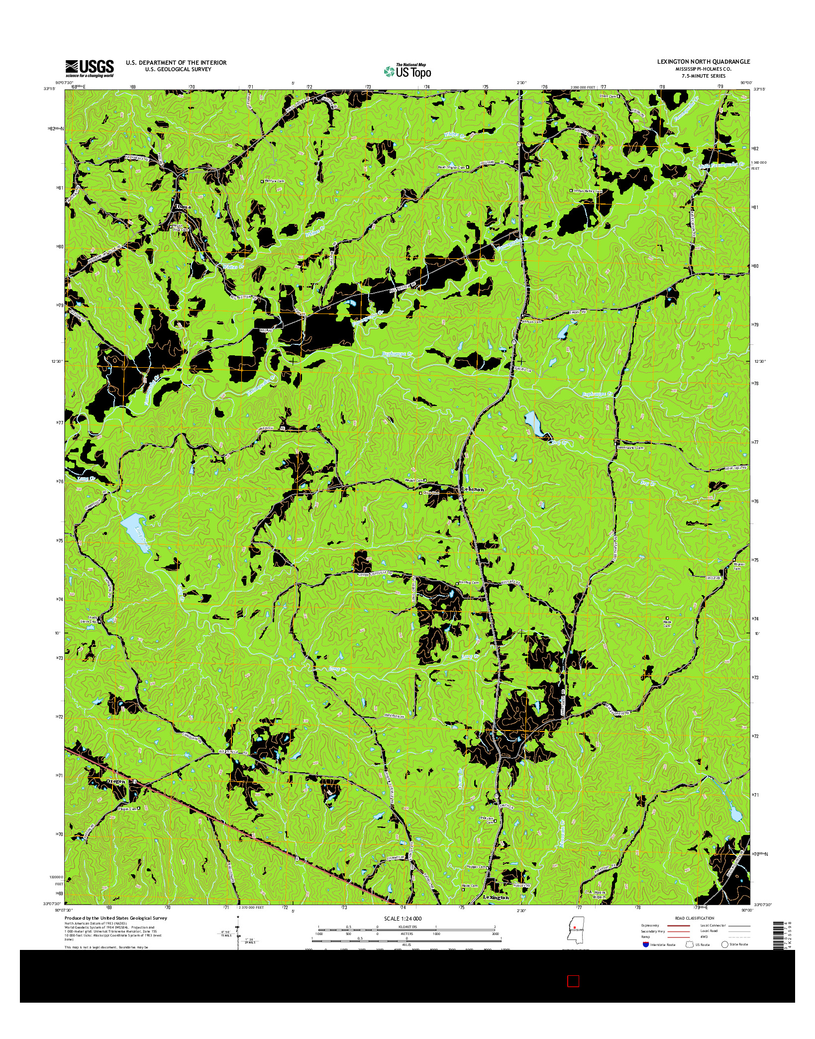 USGS US TOPO 7.5-MINUTE MAP FOR LEXINGTON NORTH, MS 2015