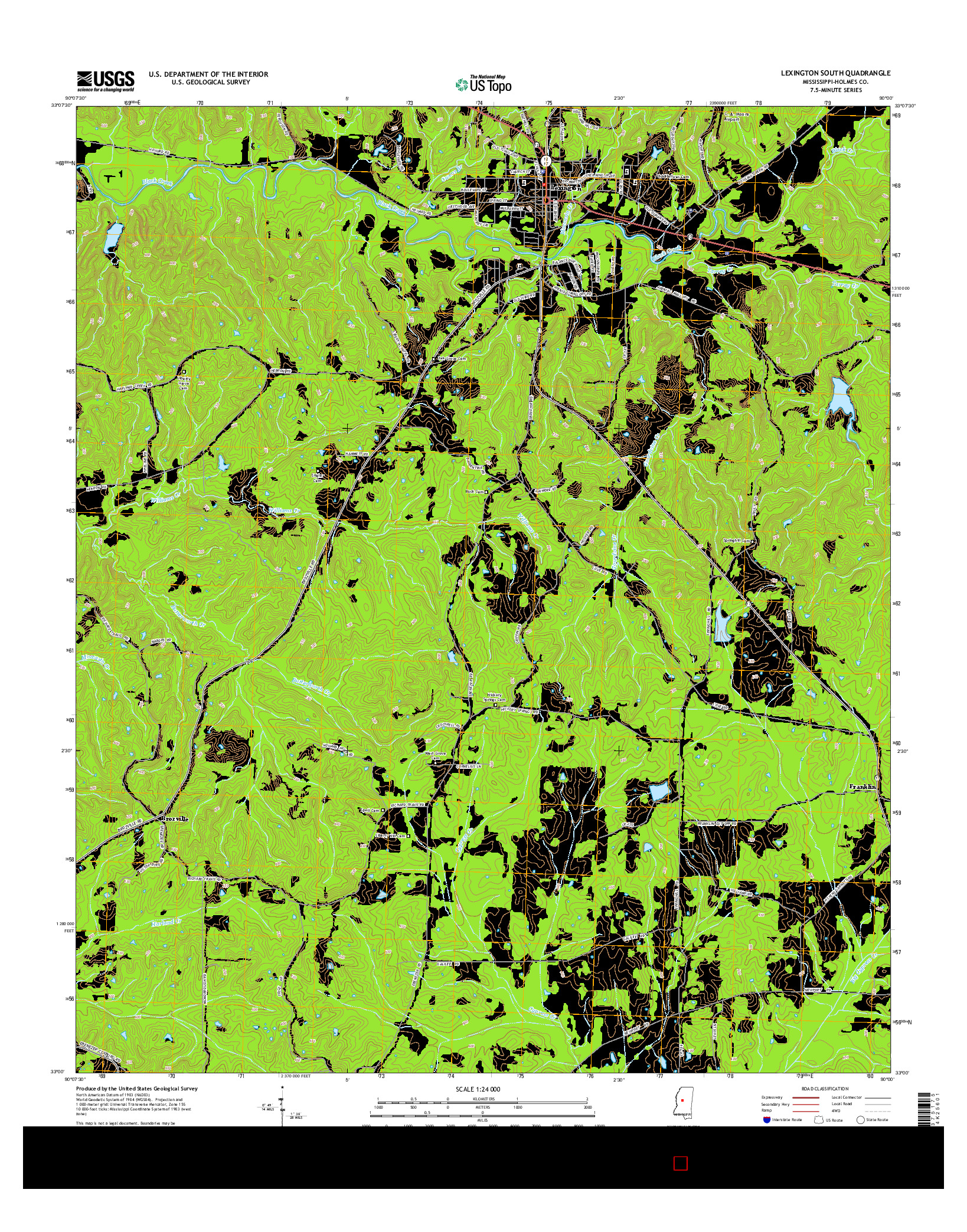 USGS US TOPO 7.5-MINUTE MAP FOR LEXINGTON SOUTH, MS 2015