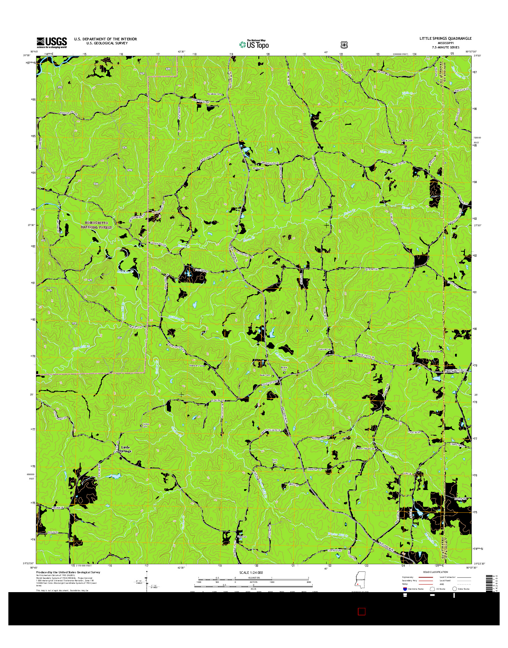 USGS US TOPO 7.5-MINUTE MAP FOR LITTLE SPRINGS, MS 2015