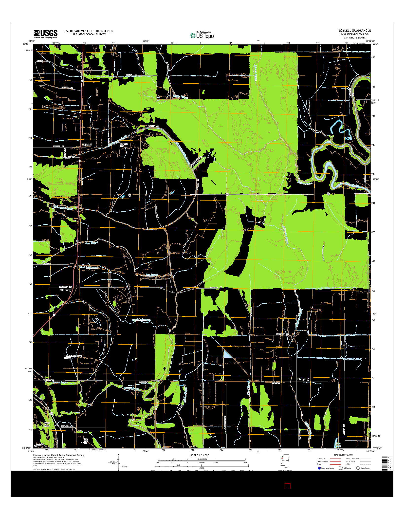 USGS US TOPO 7.5-MINUTE MAP FOR LOBDELL, MS 2015