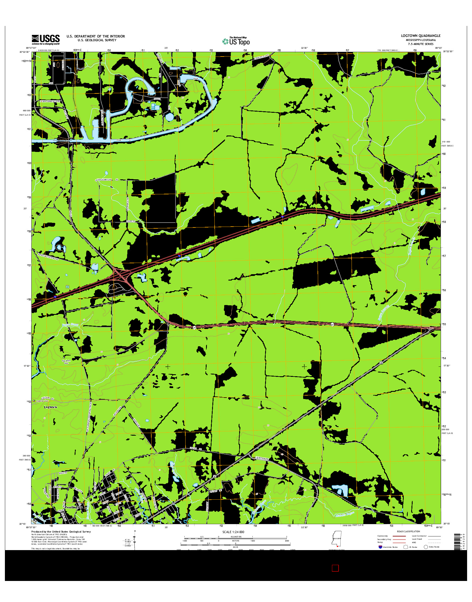 USGS US TOPO 7.5-MINUTE MAP FOR LOGTOWN, MS-LA 2015