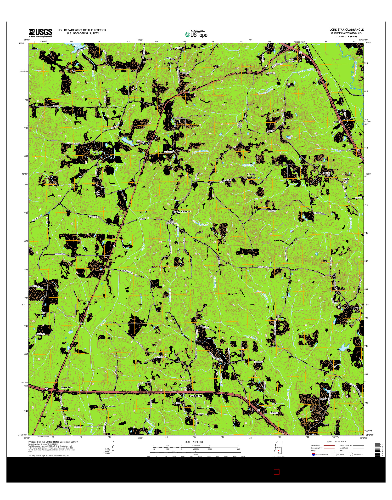 USGS US TOPO 7.5-MINUTE MAP FOR LONE STAR, MS 2015