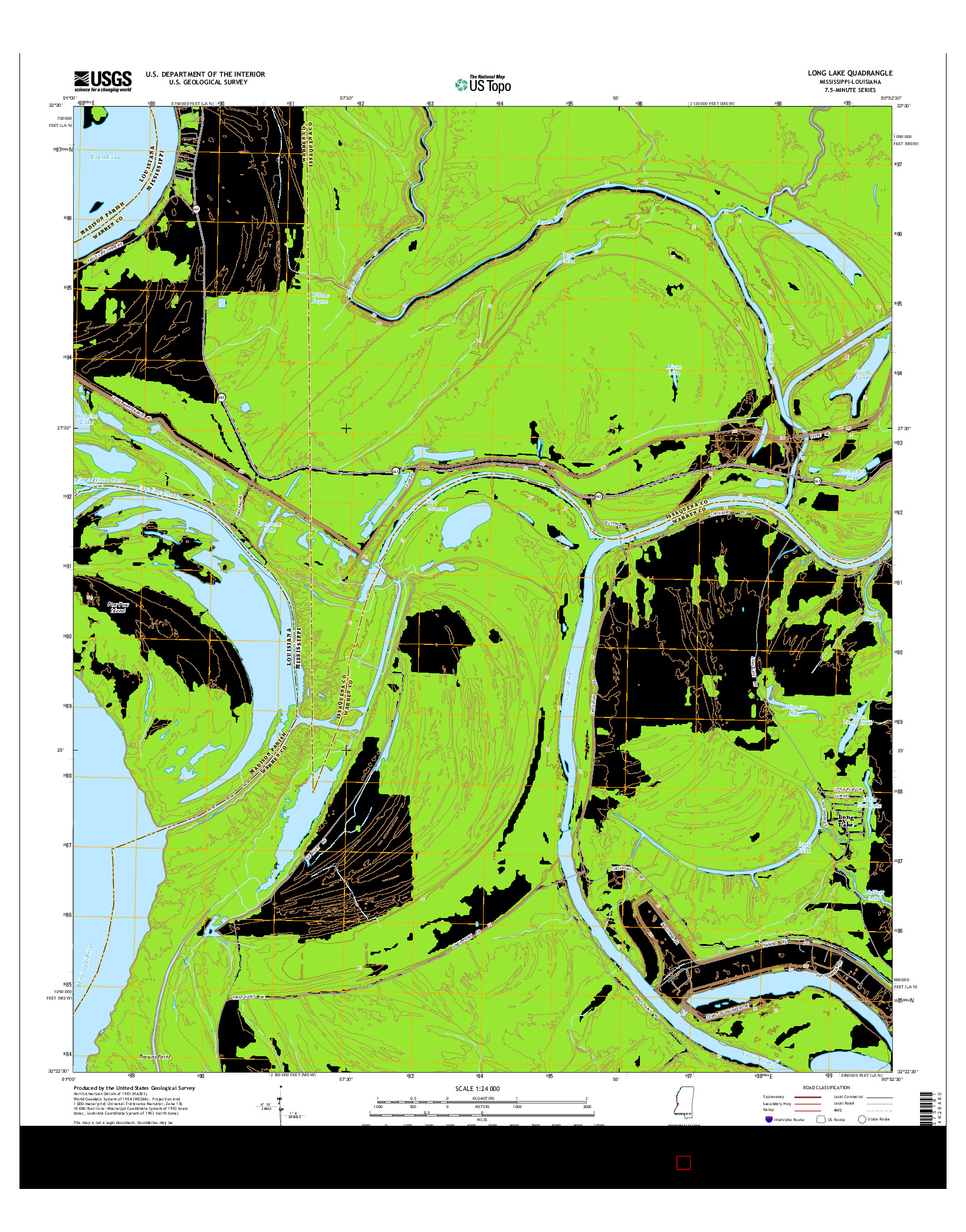 USGS US TOPO 7.5-MINUTE MAP FOR LONG LAKE, MS-LA 2015