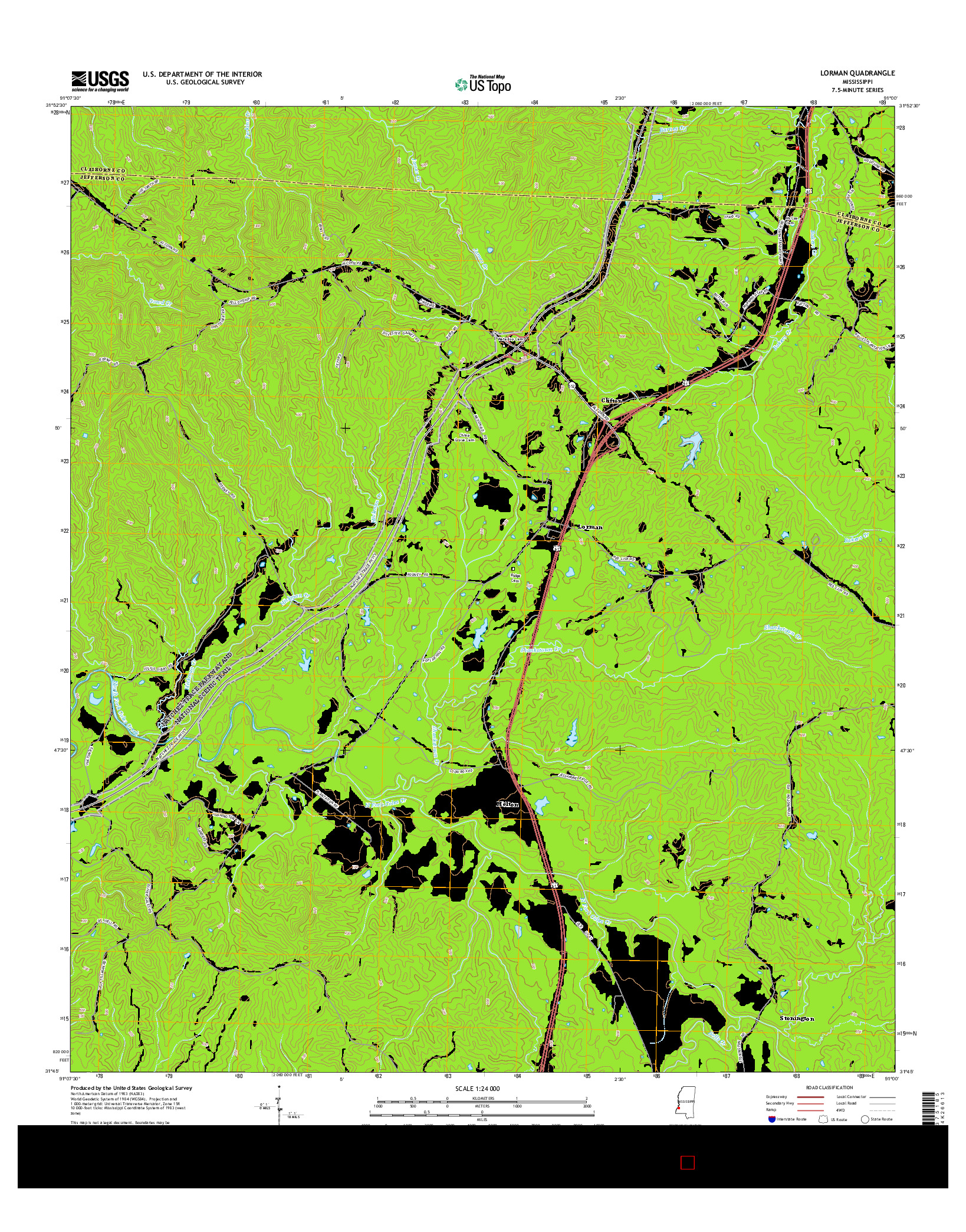 USGS US TOPO 7.5-MINUTE MAP FOR LORMAN, MS 2015