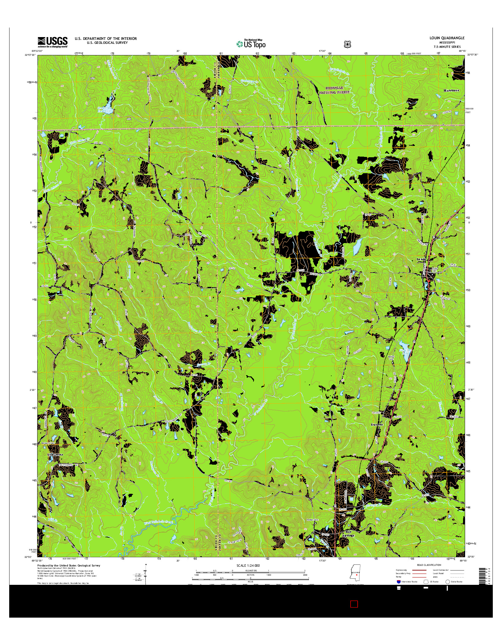 USGS US TOPO 7.5-MINUTE MAP FOR LOUIN, MS 2015
