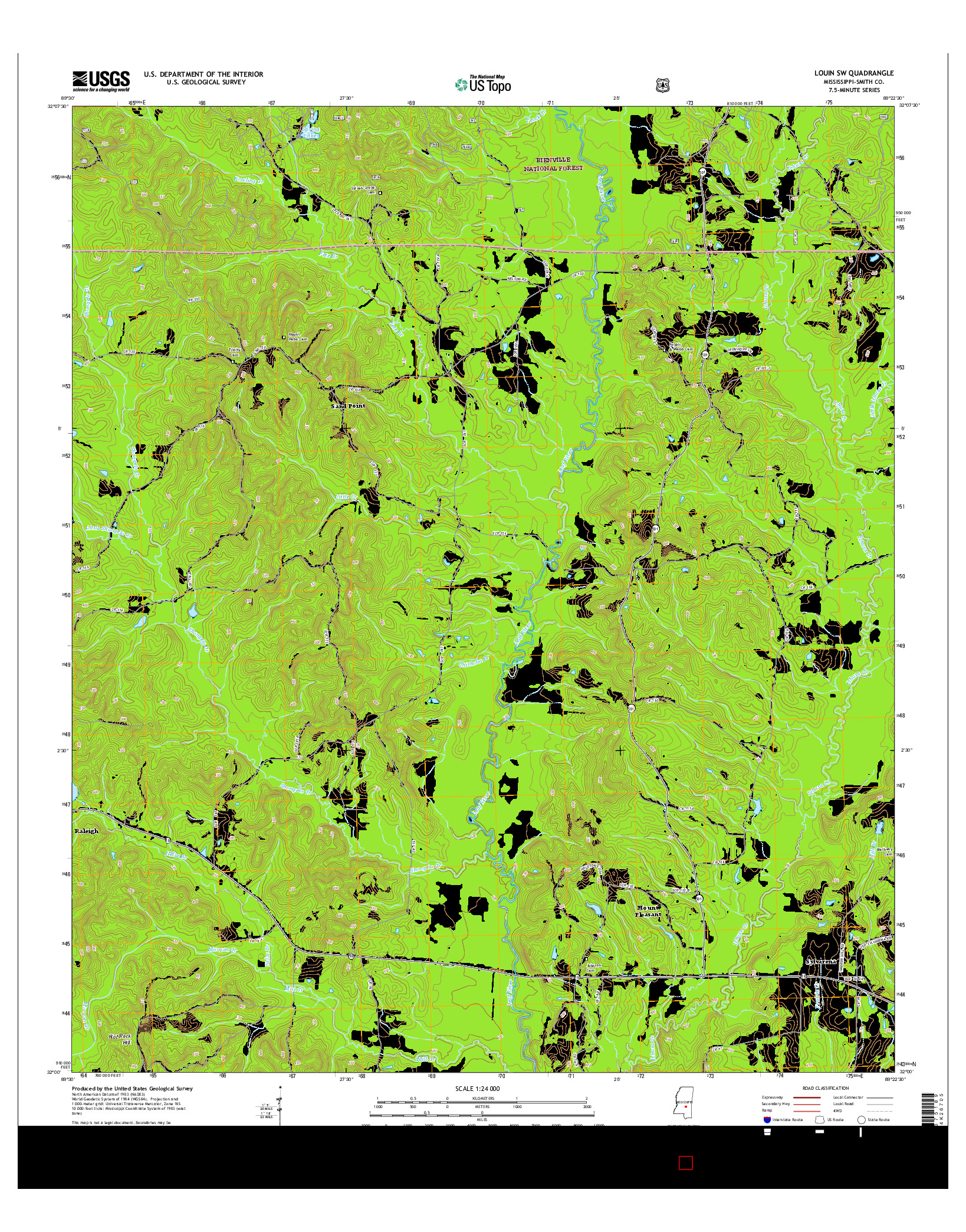 USGS US TOPO 7.5-MINUTE MAP FOR LOUIN SW, MS 2015