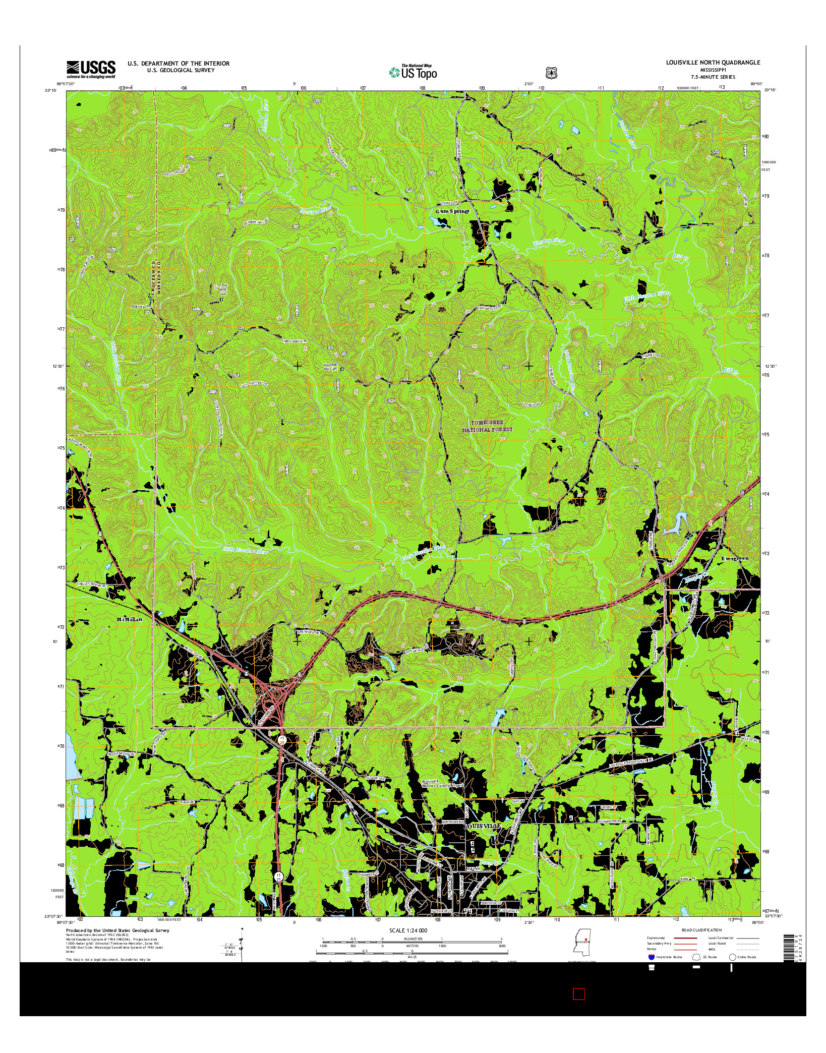 USGS US TOPO 7.5-MINUTE MAP FOR LOUISVILLE NORTH, MS 2015