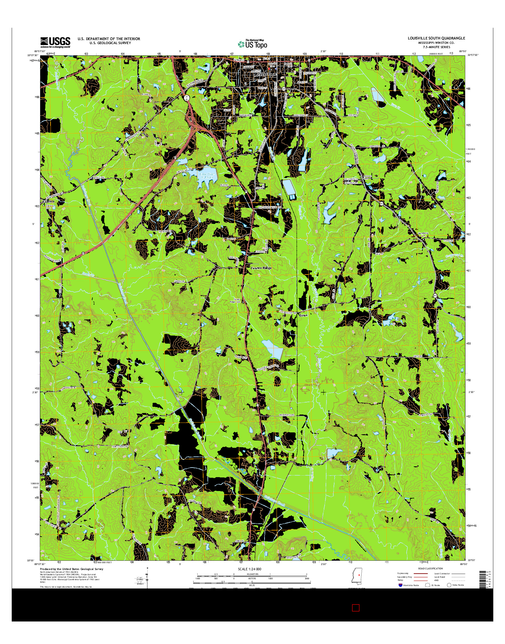 USGS US TOPO 7.5-MINUTE MAP FOR LOUISVILLE SOUTH, MS 2015