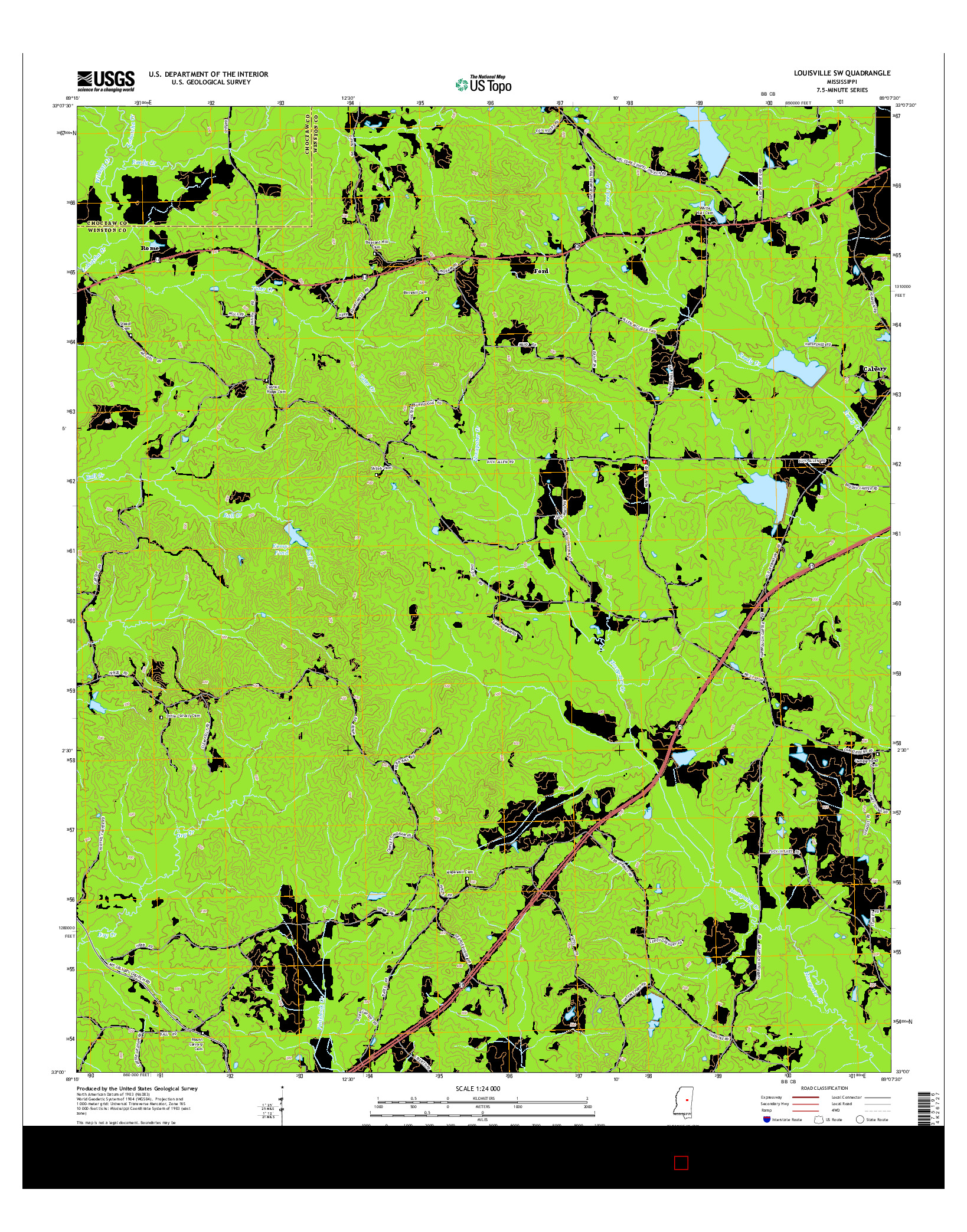 USGS US TOPO 7.5-MINUTE MAP FOR LOUISVILLE SW, MS 2015