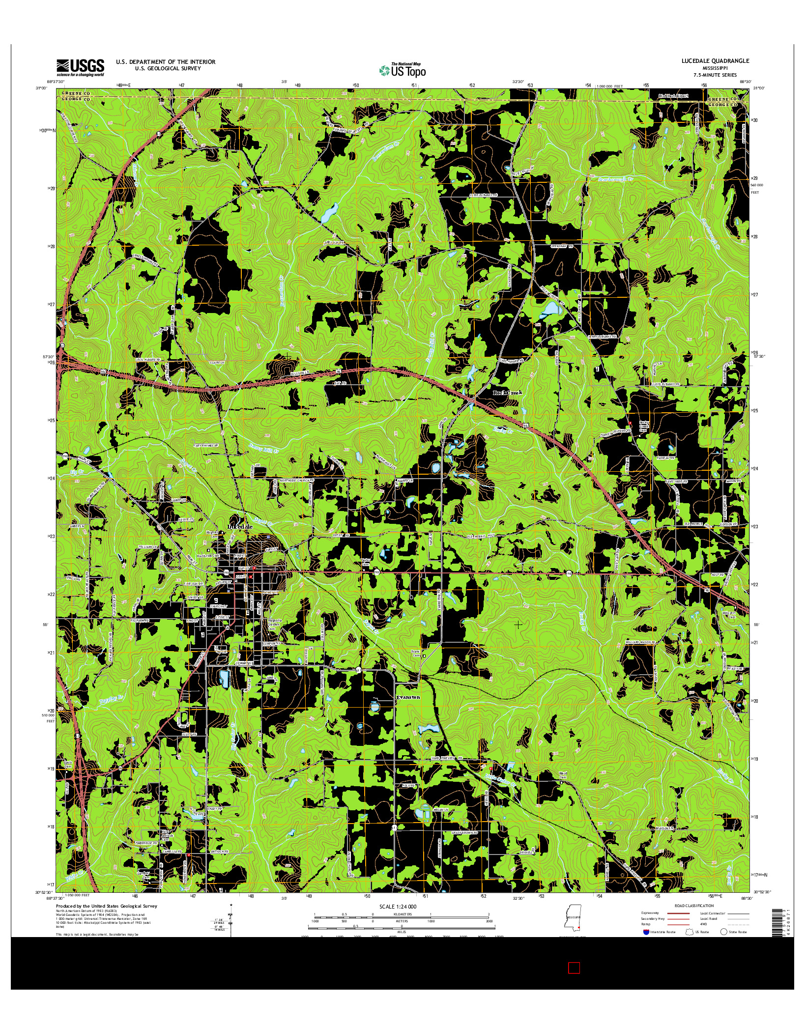 USGS US TOPO 7.5-MINUTE MAP FOR LUCEDALE, MS 2015