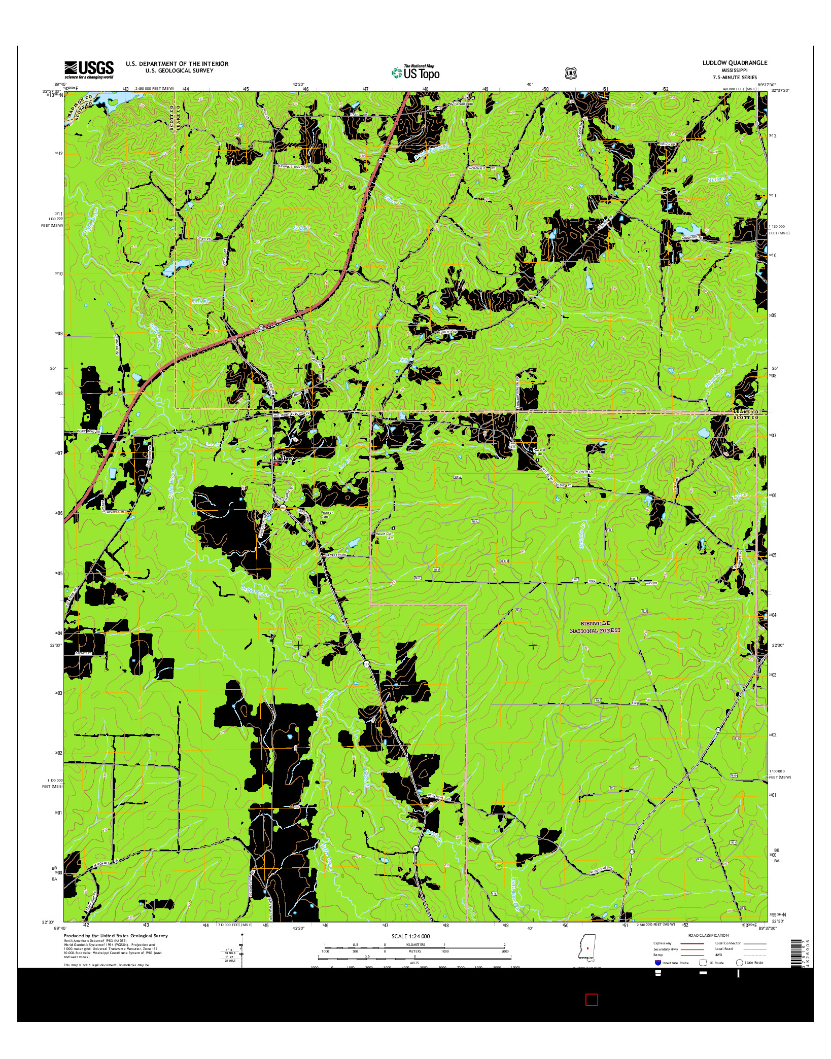 USGS US TOPO 7.5-MINUTE MAP FOR LUDLOW, MS 2015