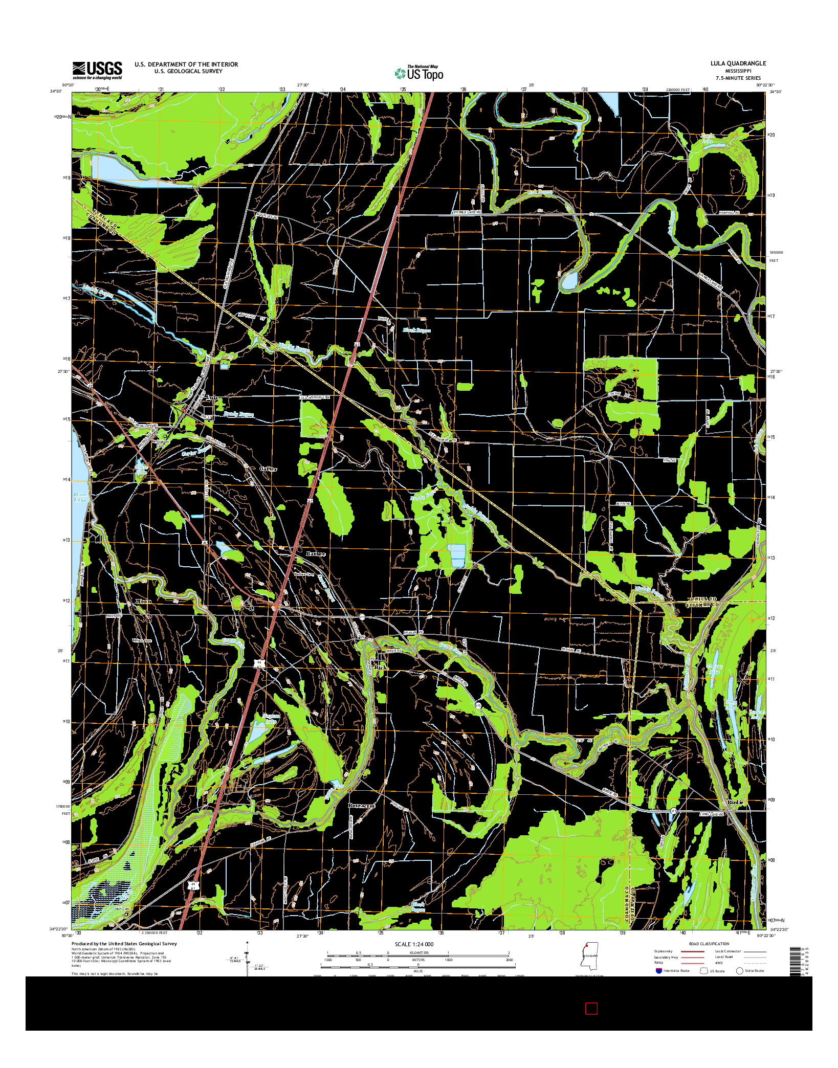 USGS US TOPO 7.5-MINUTE MAP FOR LULA, MS 2015