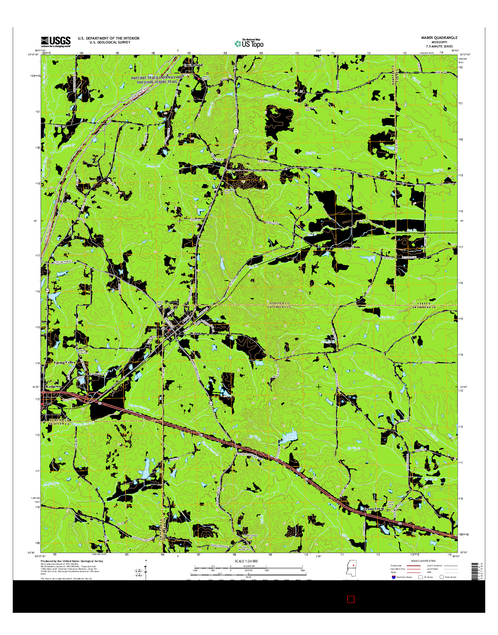 USGS US TOPO 7.5-MINUTE MAP FOR MABEN, MS 2015