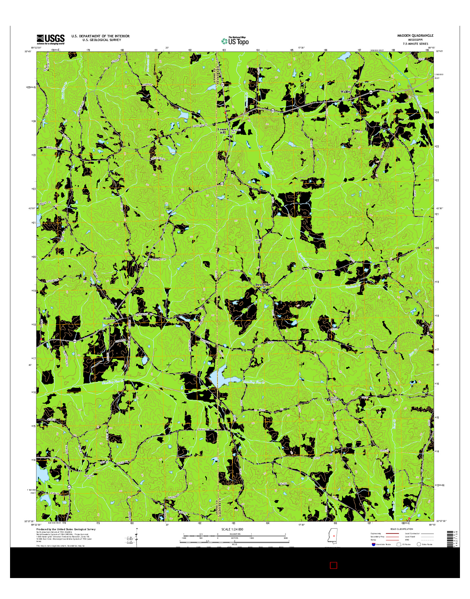 USGS US TOPO 7.5-MINUTE MAP FOR MADDEN, MS 2015