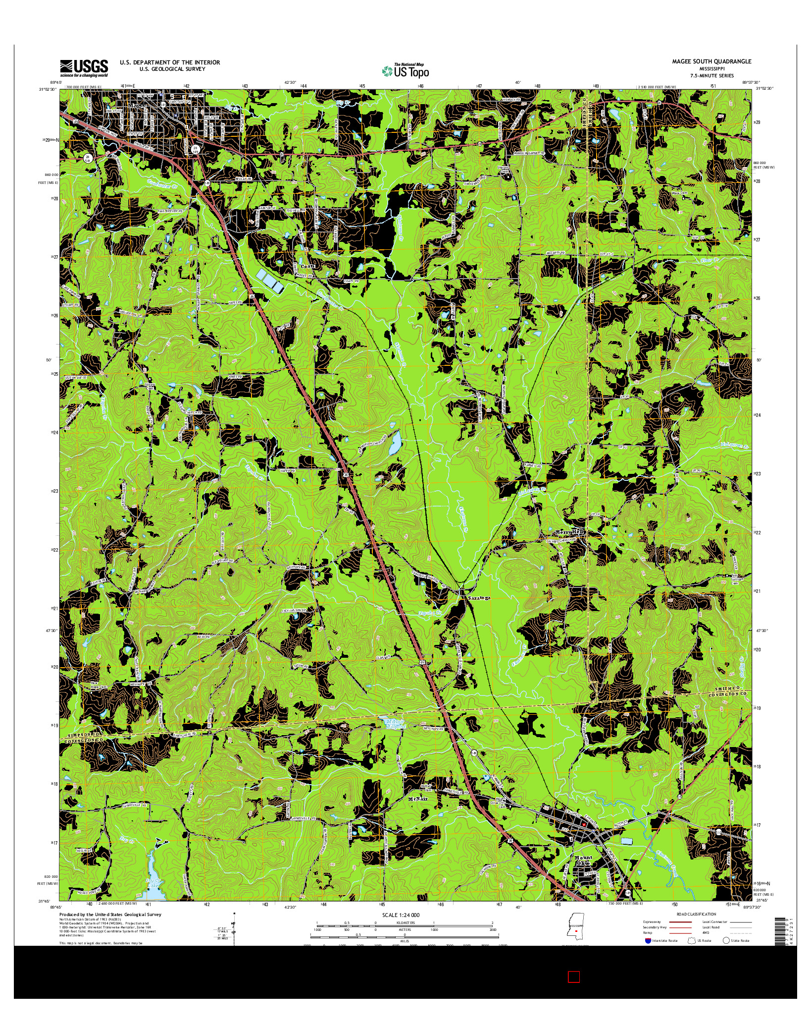 USGS US TOPO 7.5-MINUTE MAP FOR MAGEE SOUTH, MS 2015