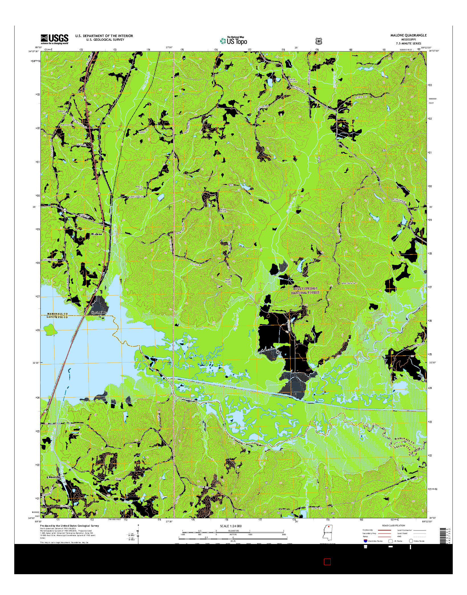 USGS US TOPO 7.5-MINUTE MAP FOR MALONE, MS 2015