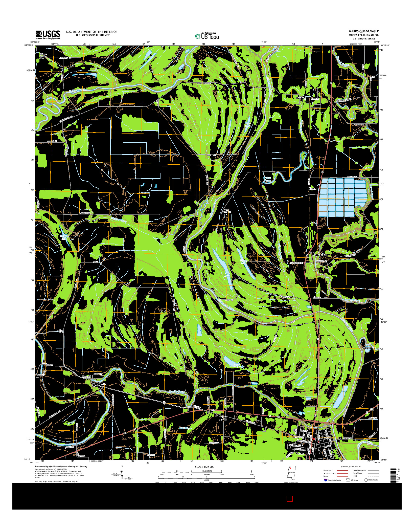 USGS US TOPO 7.5-MINUTE MAP FOR MARKS, MS 2015