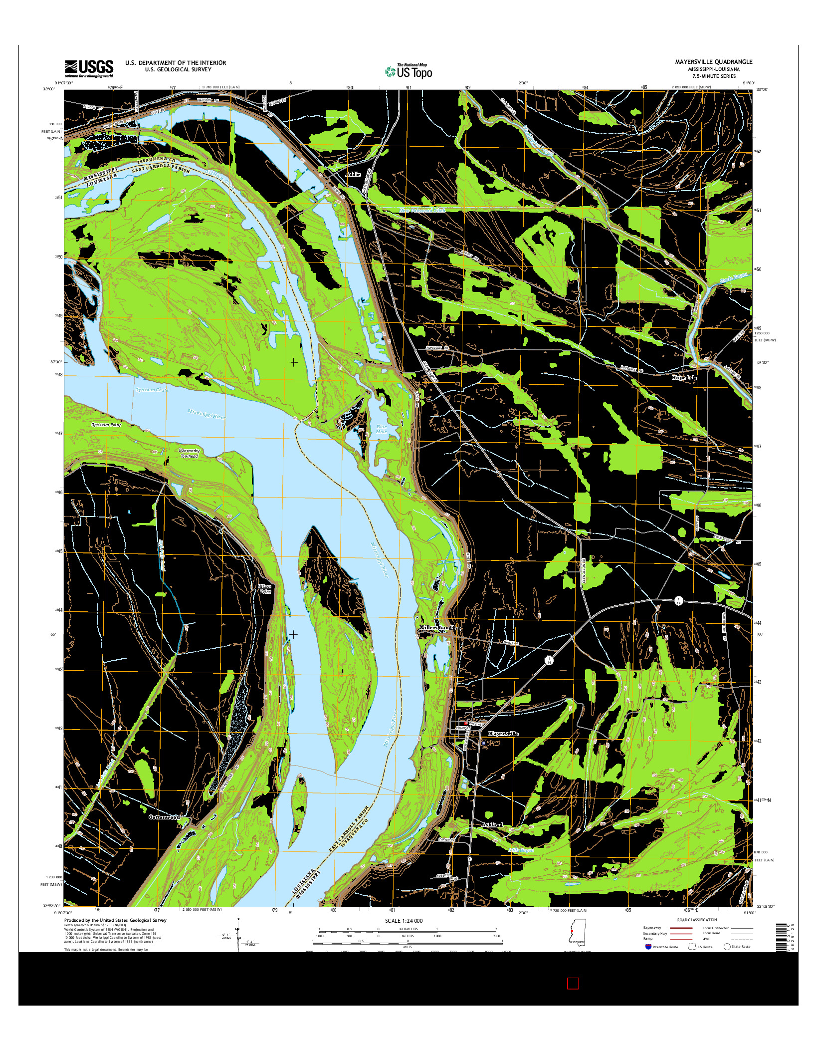 USGS US TOPO 7.5-MINUTE MAP FOR MAYERSVILLE, MS-LA 2015