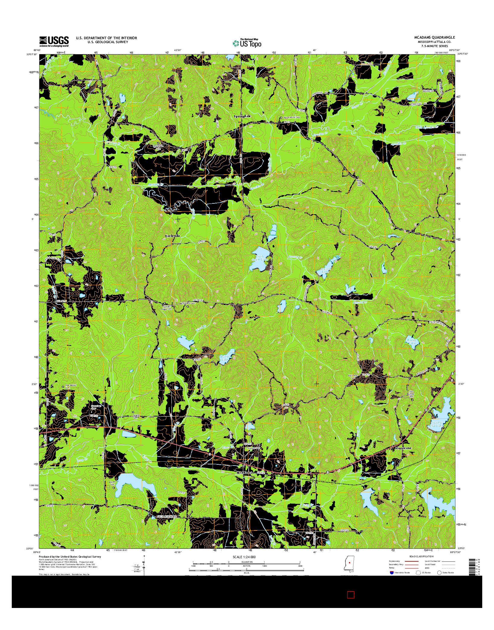 USGS US TOPO 7.5-MINUTE MAP FOR MCADAMS, MS 2015