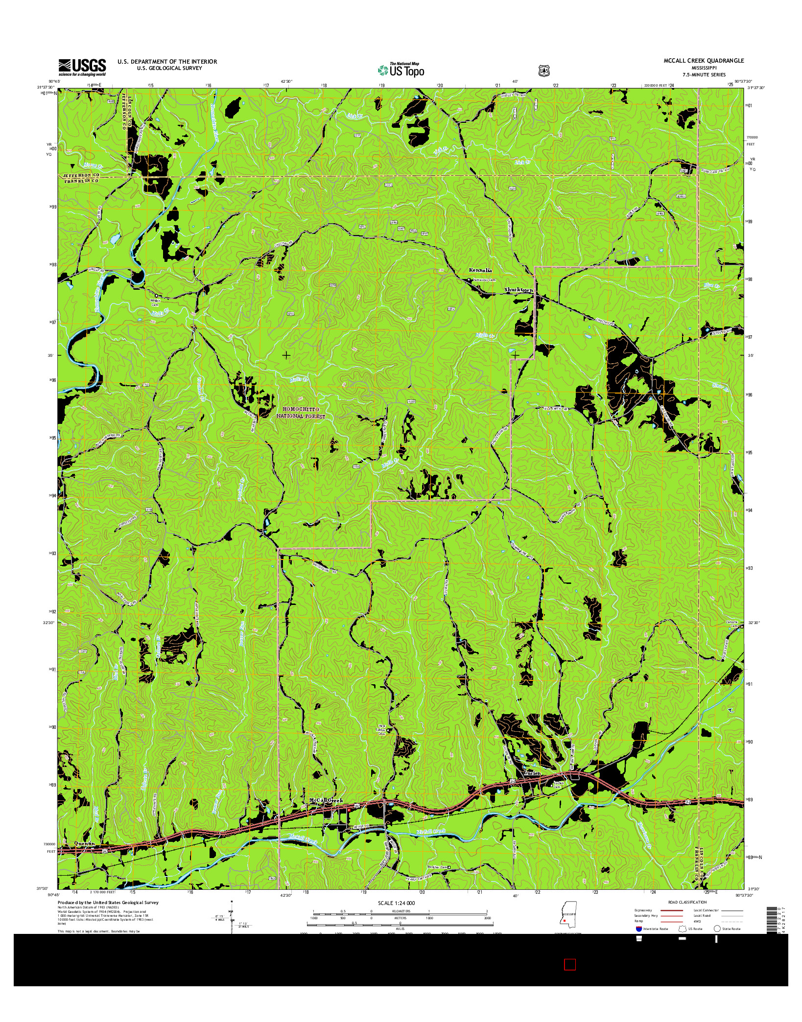 USGS US TOPO 7.5-MINUTE MAP FOR MCCALL CREEK, MS 2015