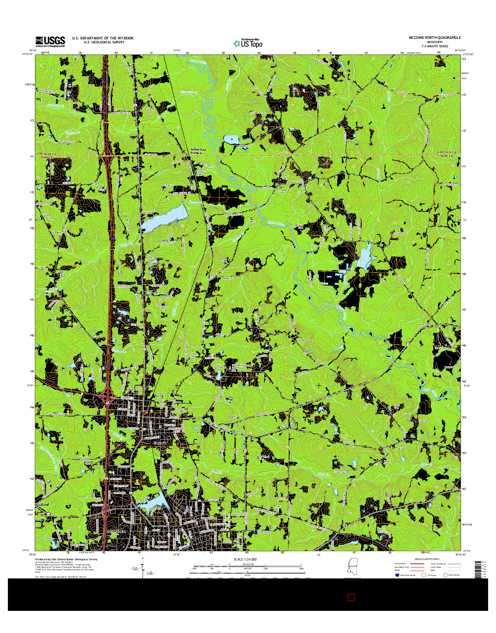 USGS US TOPO 7.5-MINUTE MAP FOR MCCOMB NORTH, MS 2015