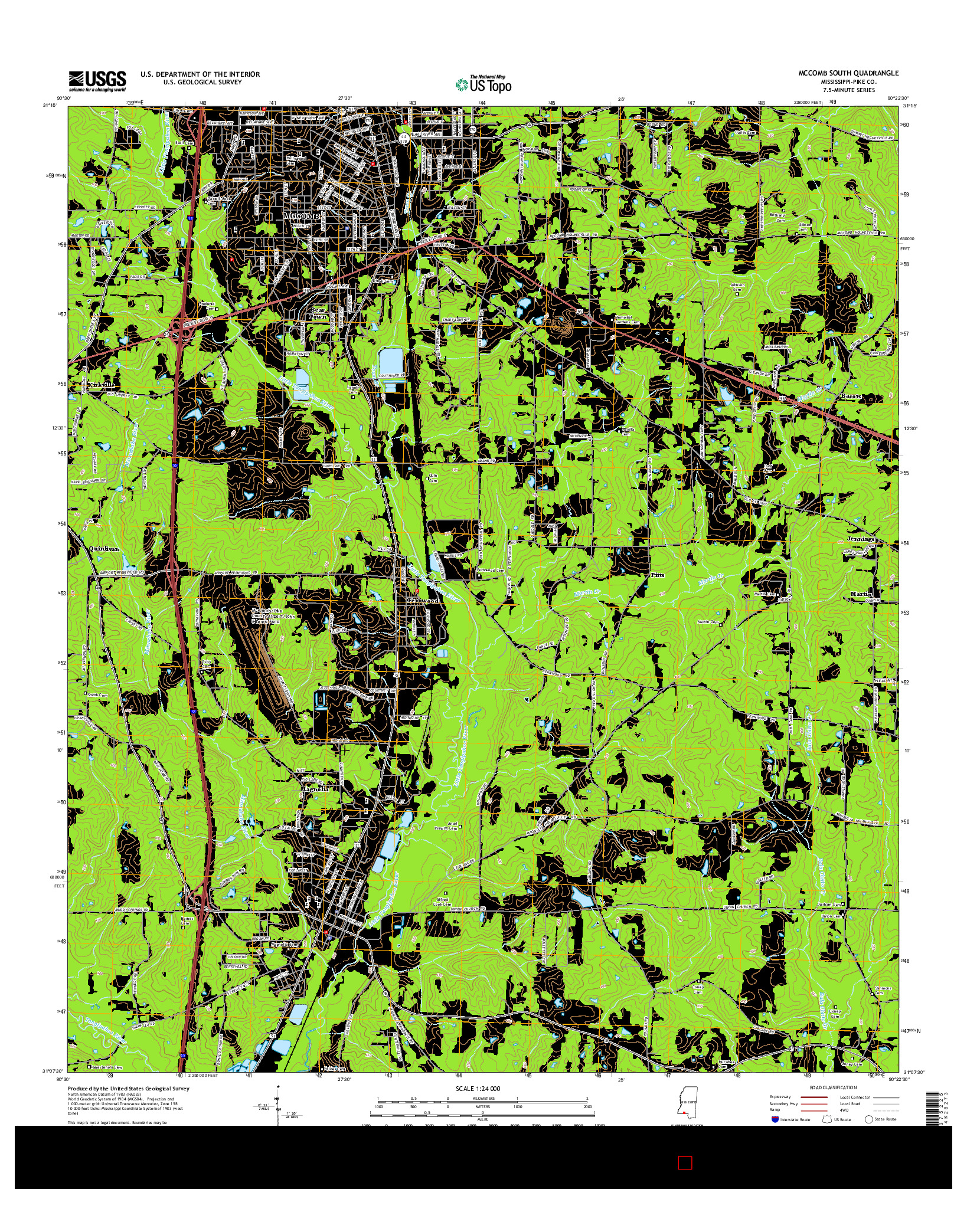 USGS US TOPO 7.5-MINUTE MAP FOR MCCOMB SOUTH, MS 2015