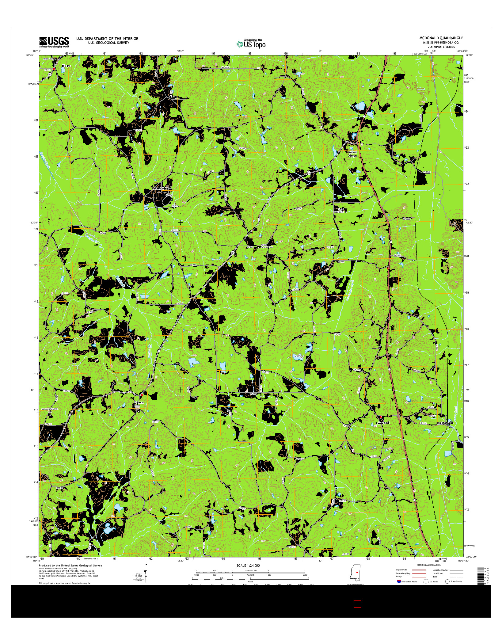 USGS US TOPO 7.5-MINUTE MAP FOR MCDONALD, MS 2015