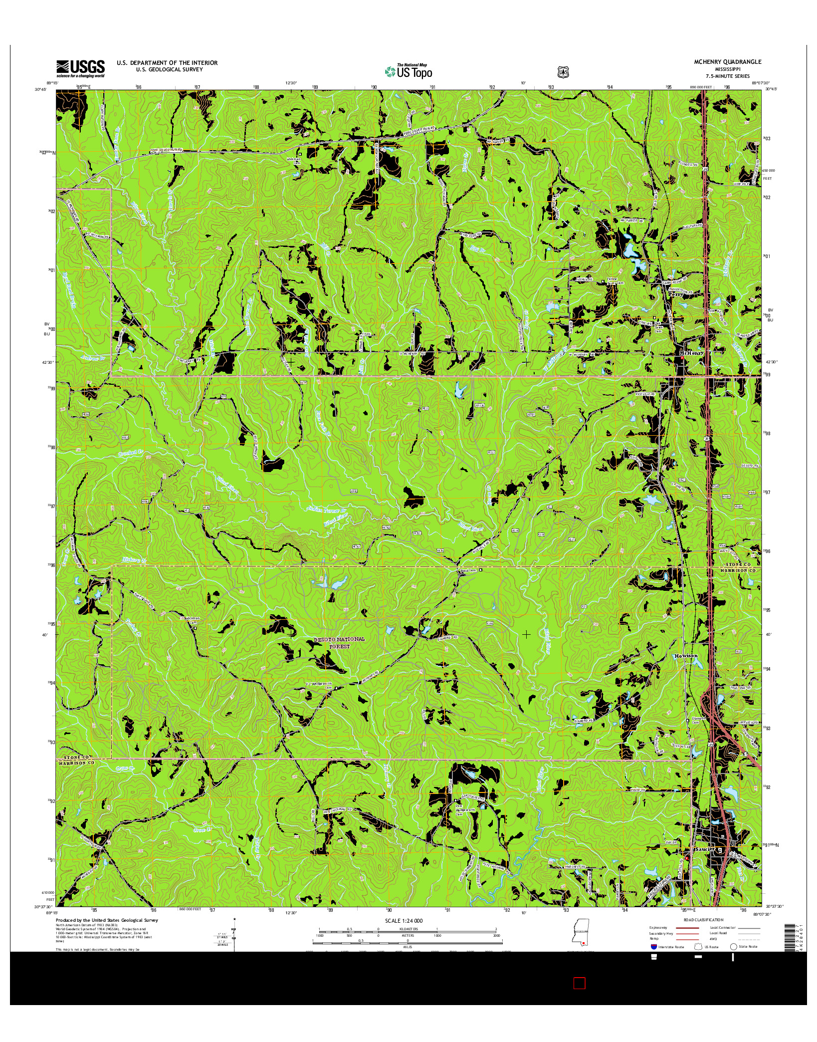 USGS US TOPO 7.5-MINUTE MAP FOR MCHENRY, MS 2015