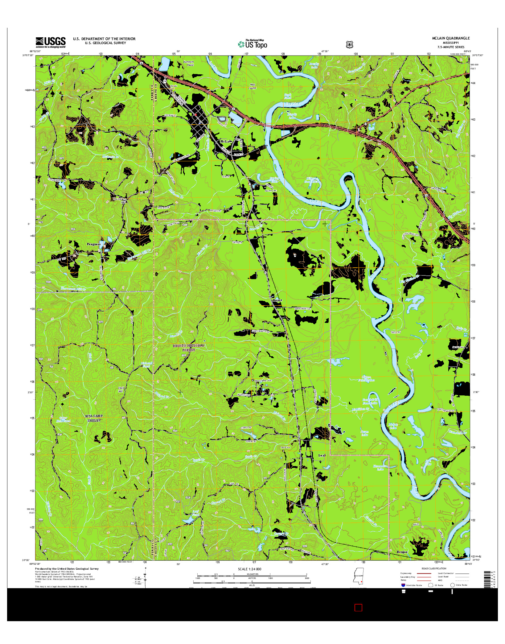 USGS US TOPO 7.5-MINUTE MAP FOR MCLAIN, MS 2015