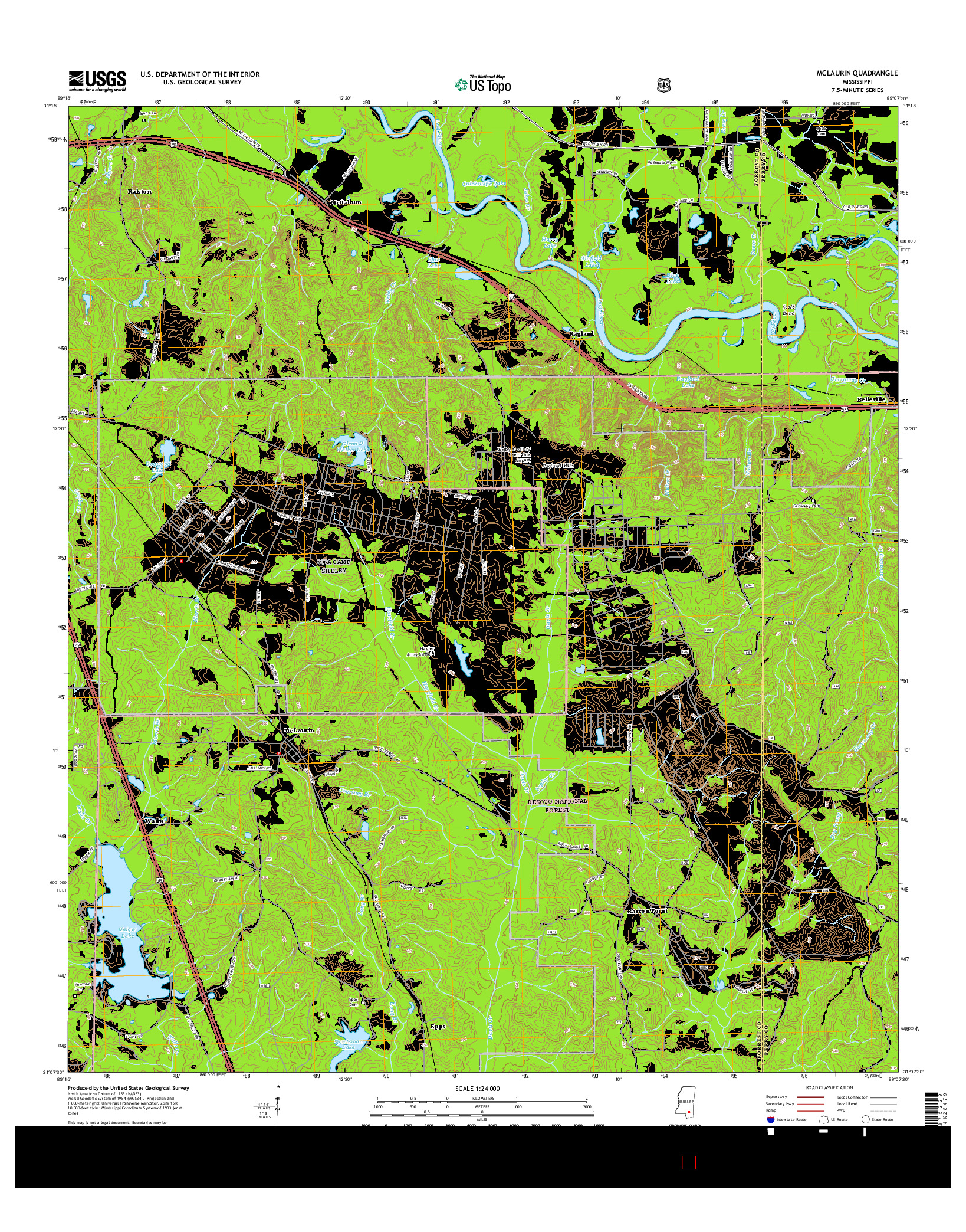 USGS US TOPO 7.5-MINUTE MAP FOR MCLAURIN, MS 2015