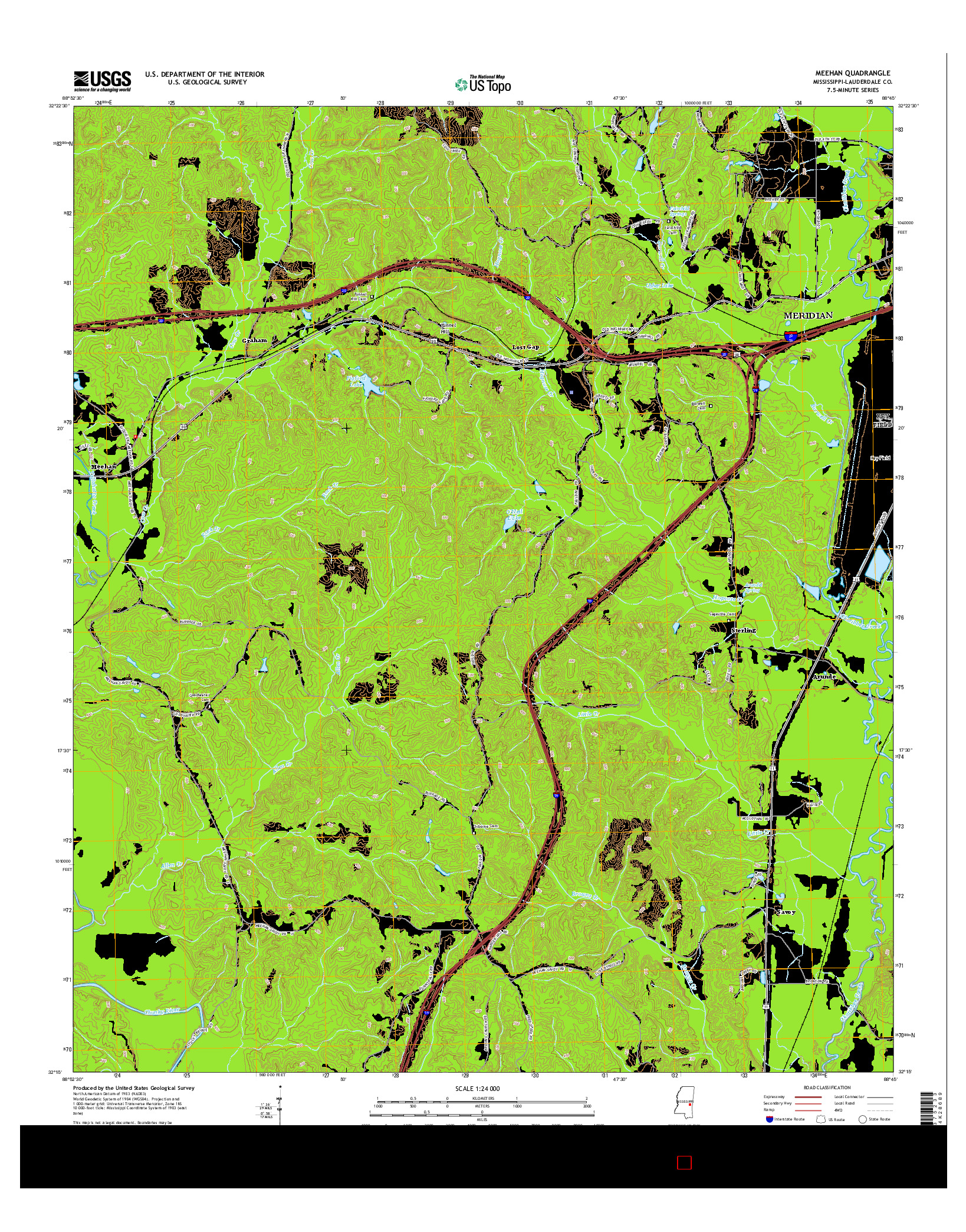 USGS US TOPO 7.5-MINUTE MAP FOR MEEHAN, MS 2015