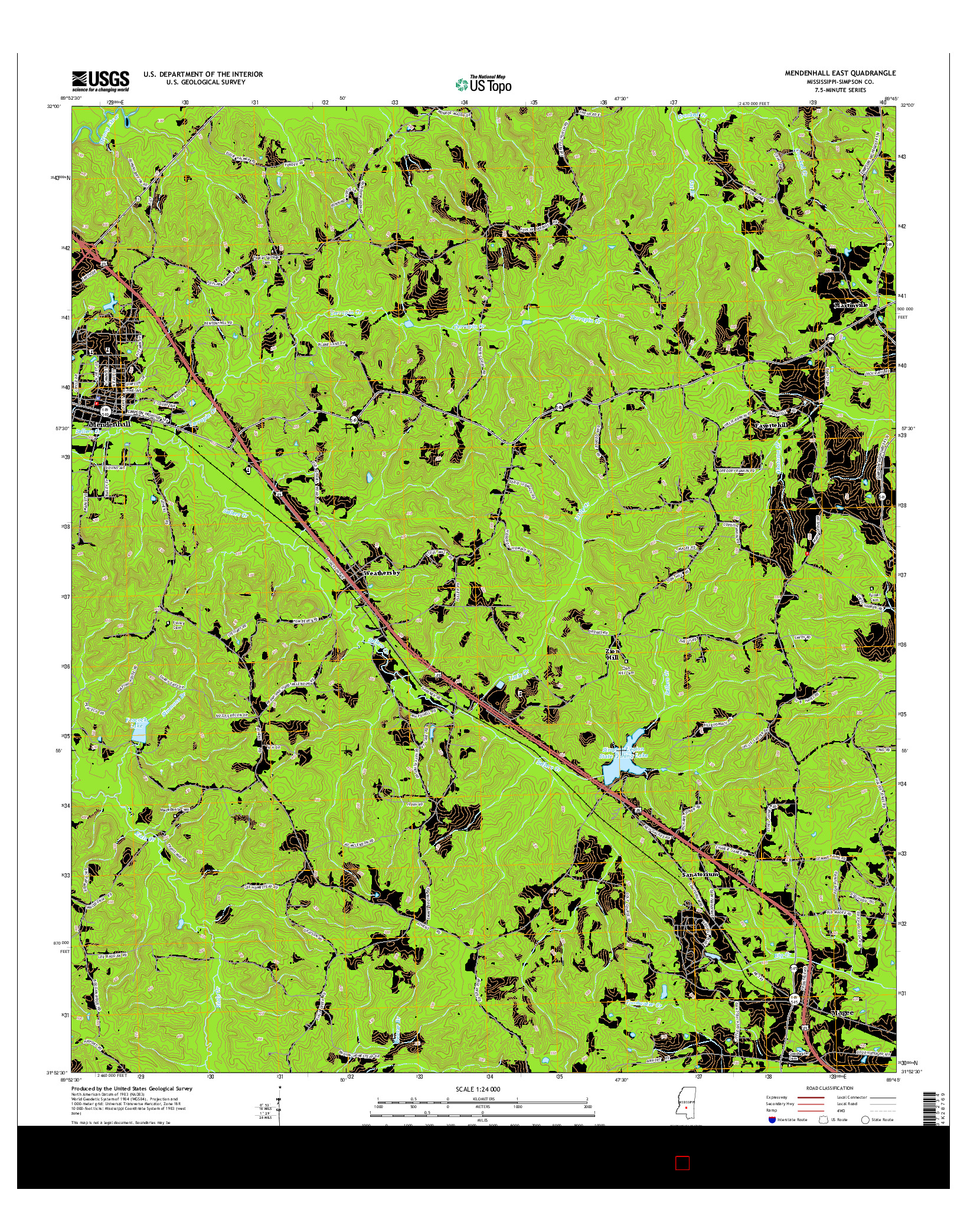 USGS US TOPO 7.5-MINUTE MAP FOR MENDENHALL EAST, MS 2015