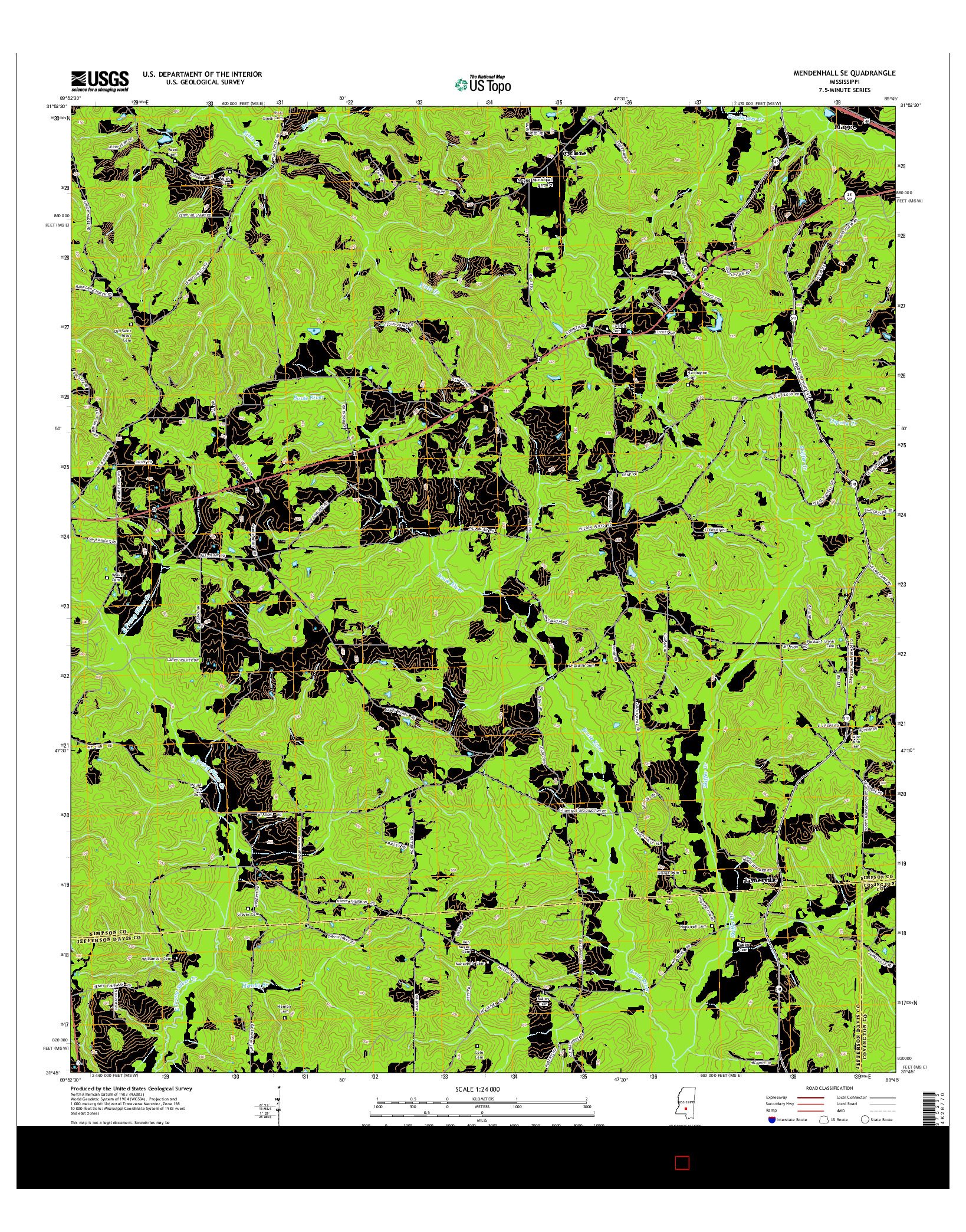 USGS US TOPO 7.5-MINUTE MAP FOR MENDENHALL SE, MS 2015