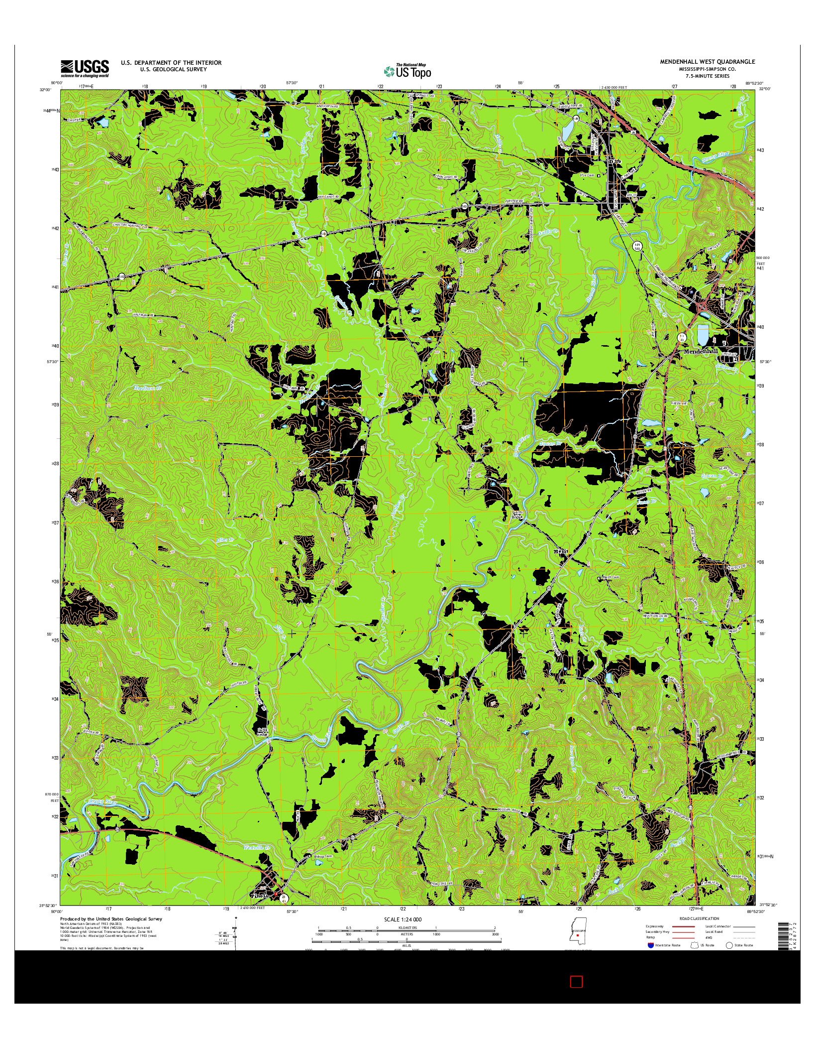 USGS US TOPO 7.5-MINUTE MAP FOR MENDENHALL WEST, MS 2015