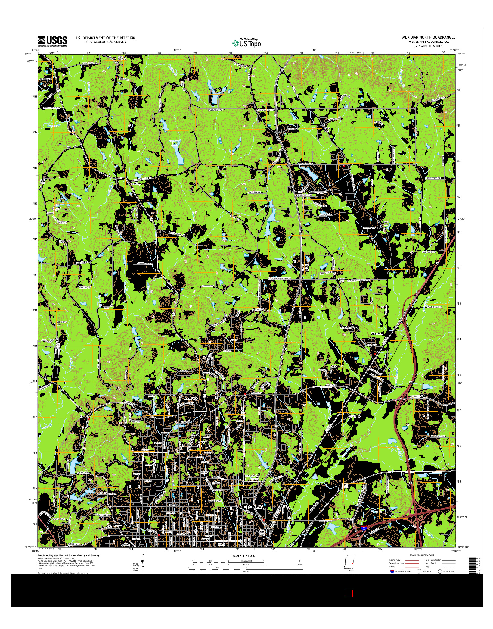 USGS US TOPO 7.5-MINUTE MAP FOR MERIDIAN NORTH, MS 2015