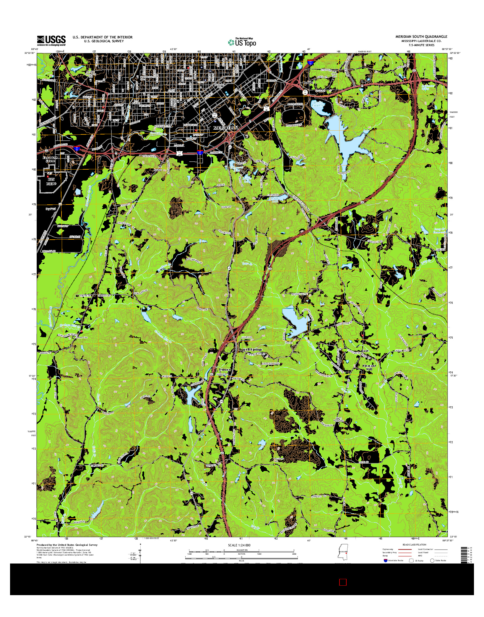 USGS US TOPO 7.5-MINUTE MAP FOR MERIDIAN SOUTH, MS 2015