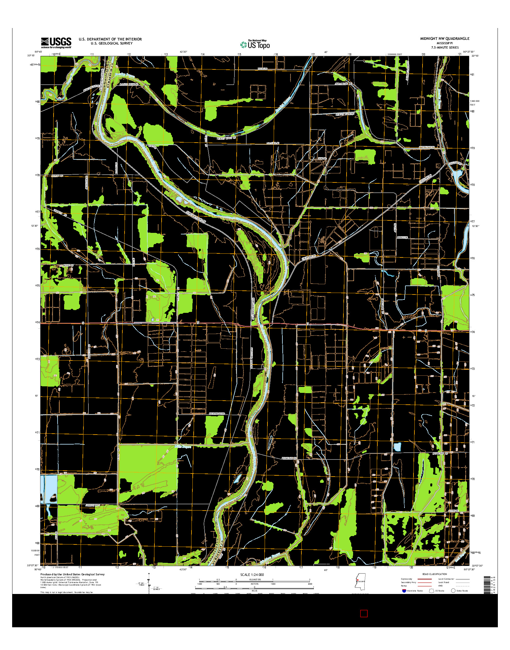 USGS US TOPO 7.5-MINUTE MAP FOR MIDNIGHT NW, MS 2015