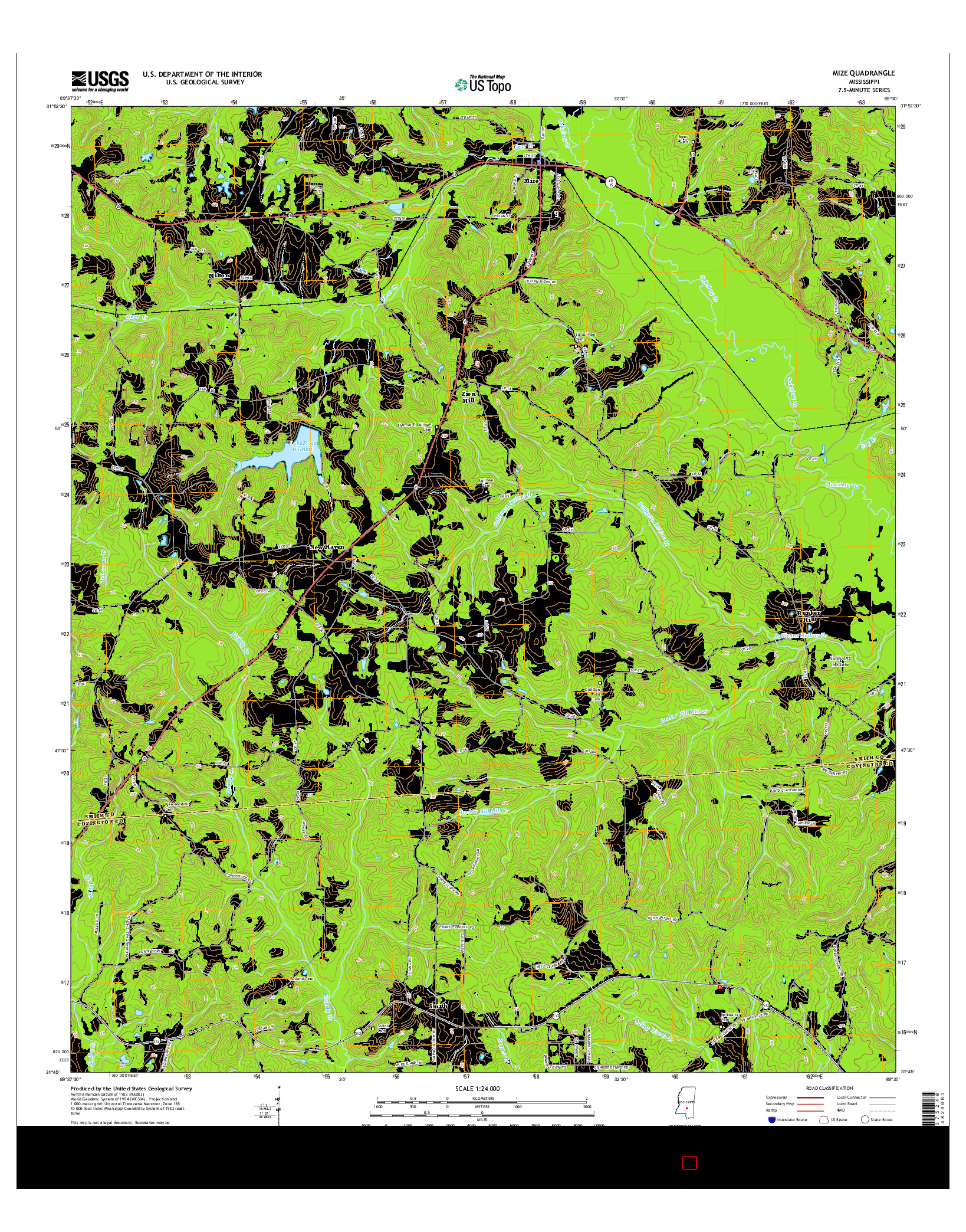 USGS US TOPO 7.5-MINUTE MAP FOR MIZE, MS 2015