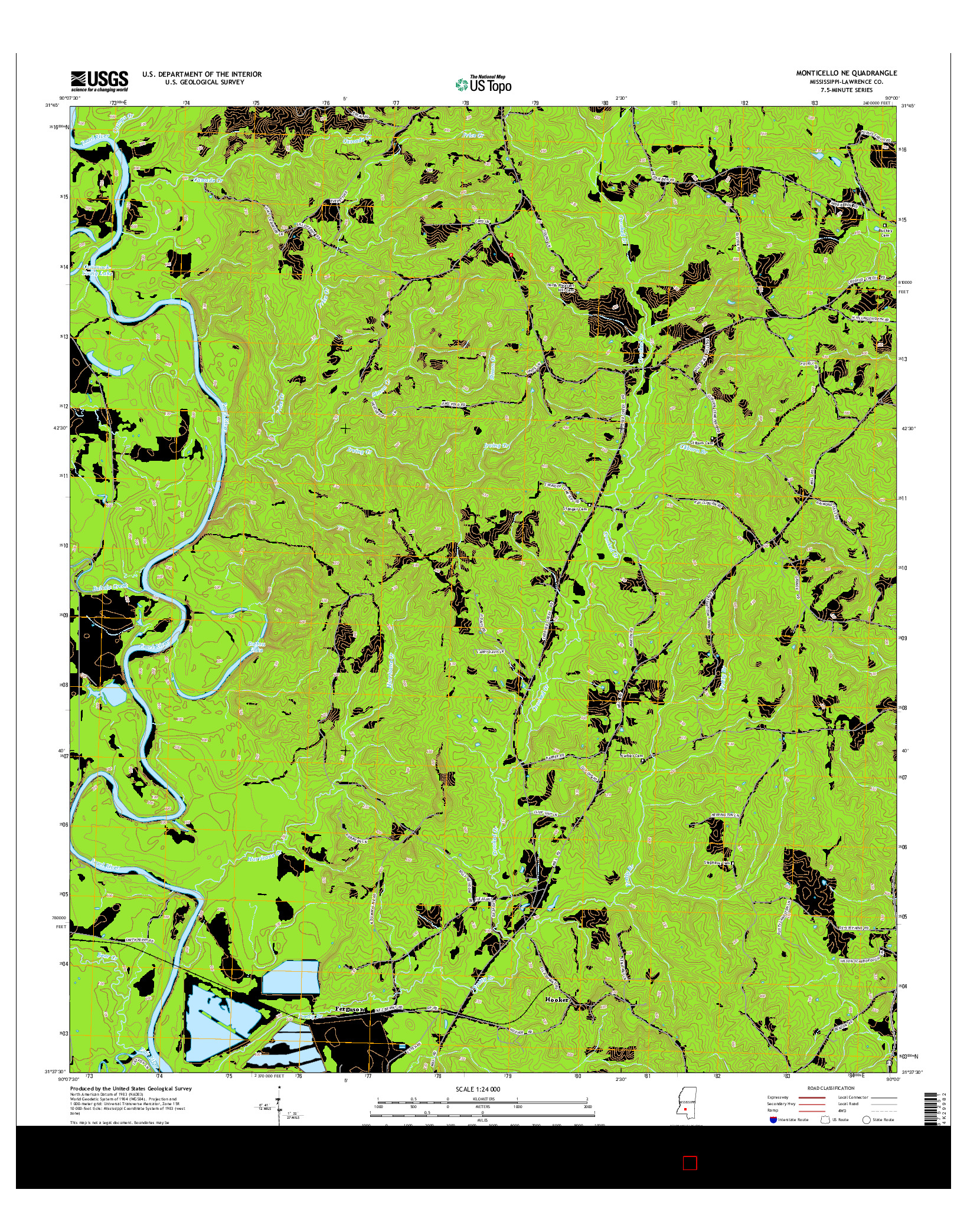 USGS US TOPO 7.5-MINUTE MAP FOR MONTICELLO NE, MS 2015
