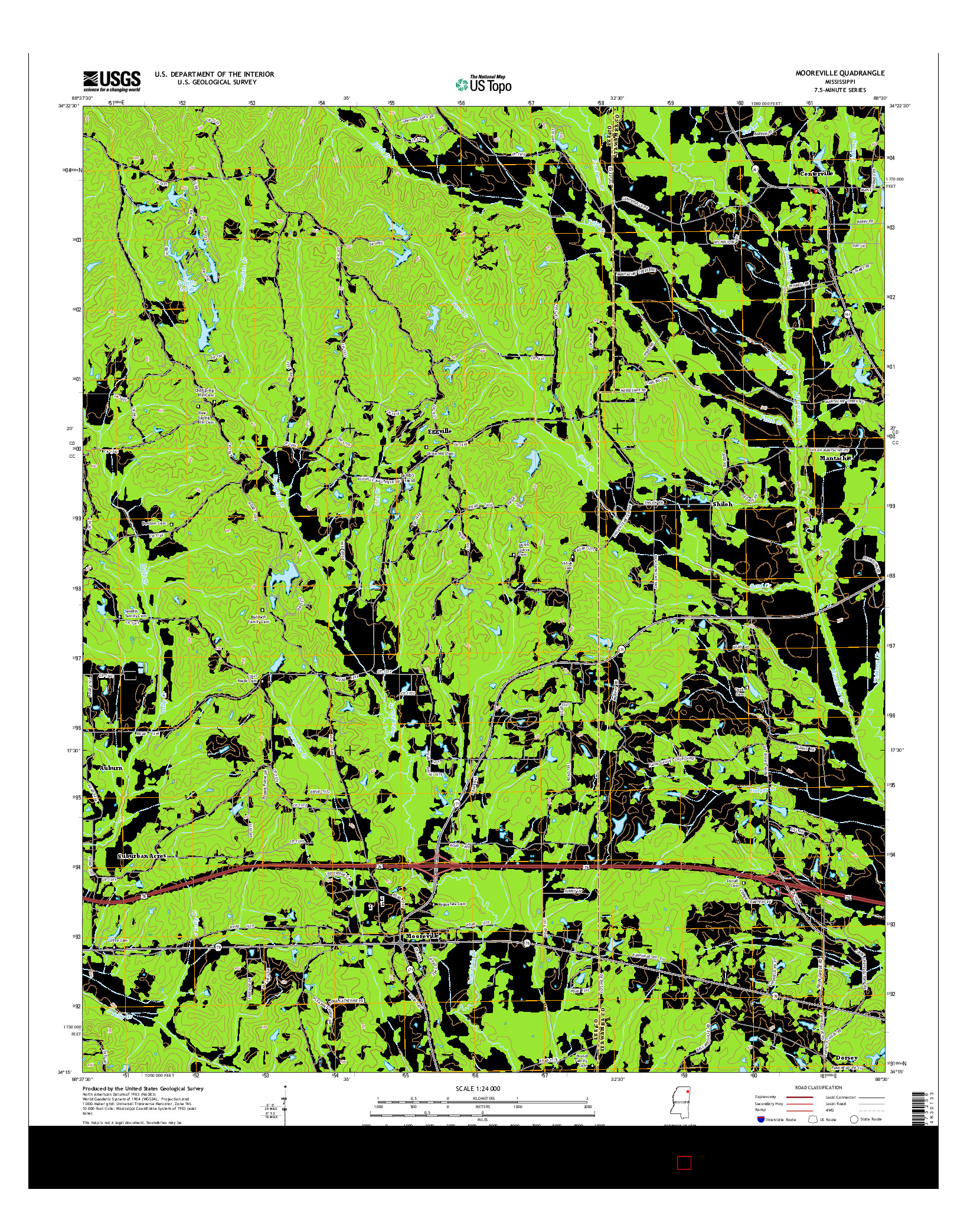 USGS US TOPO 7.5-MINUTE MAP FOR MOOREVILLE, MS 2015