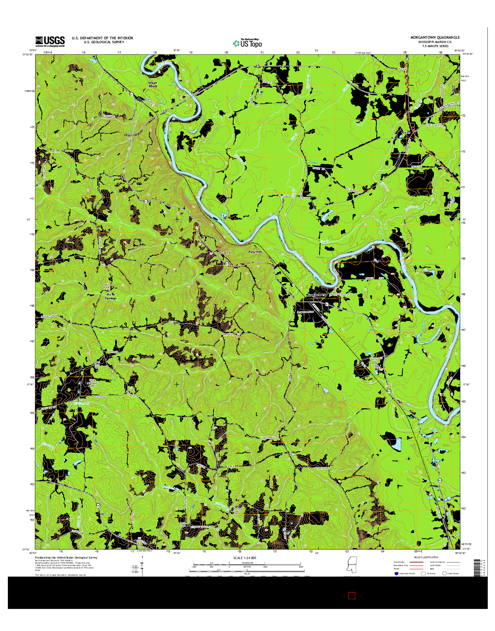 USGS US TOPO 7.5-MINUTE MAP FOR MORGANTOWN, MS 2015