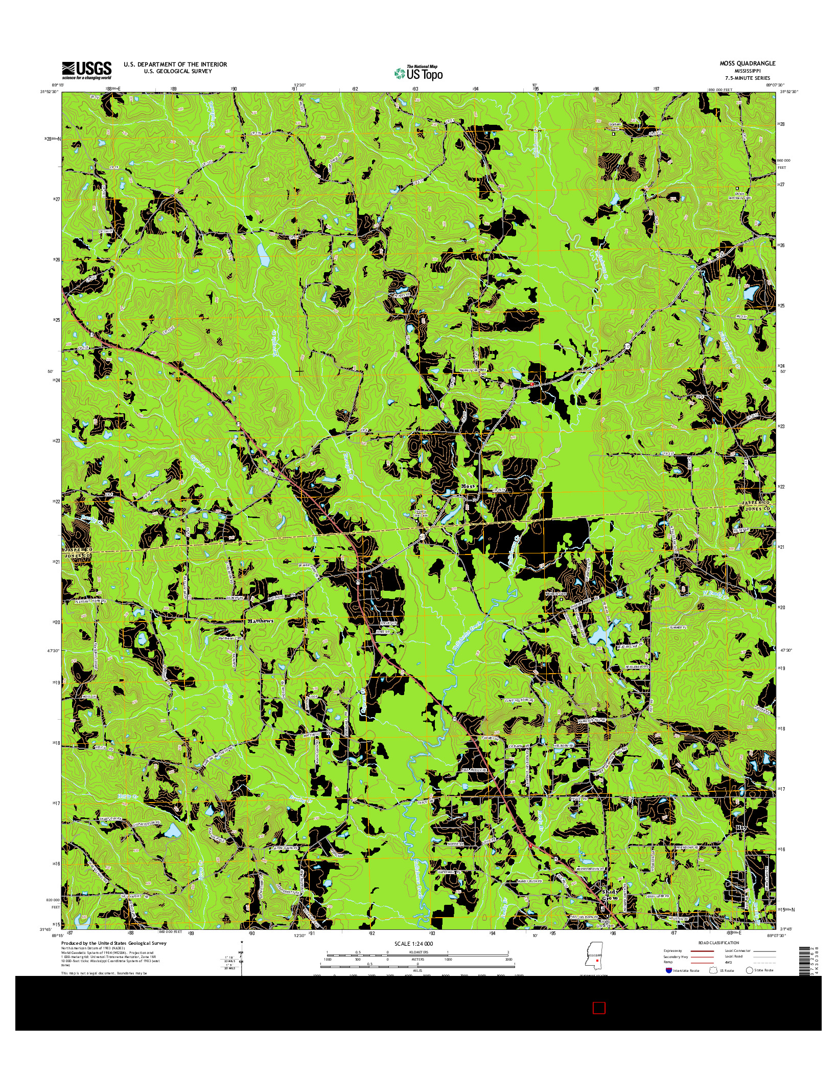 USGS US TOPO 7.5-MINUTE MAP FOR MOSS, MS 2015