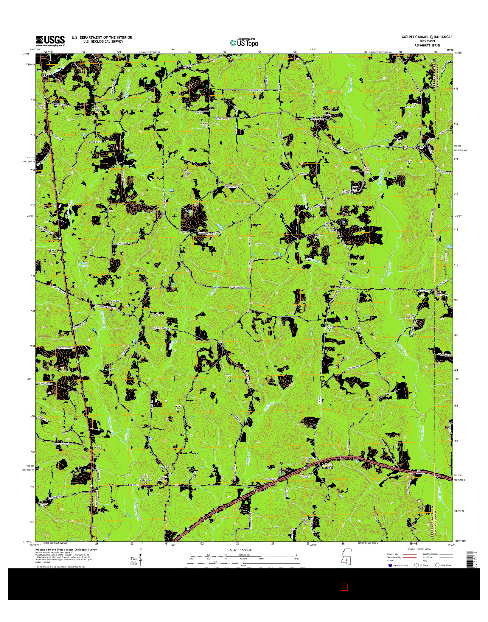USGS US TOPO 7.5-MINUTE MAP FOR MOUNT CARMEL, MS 2015