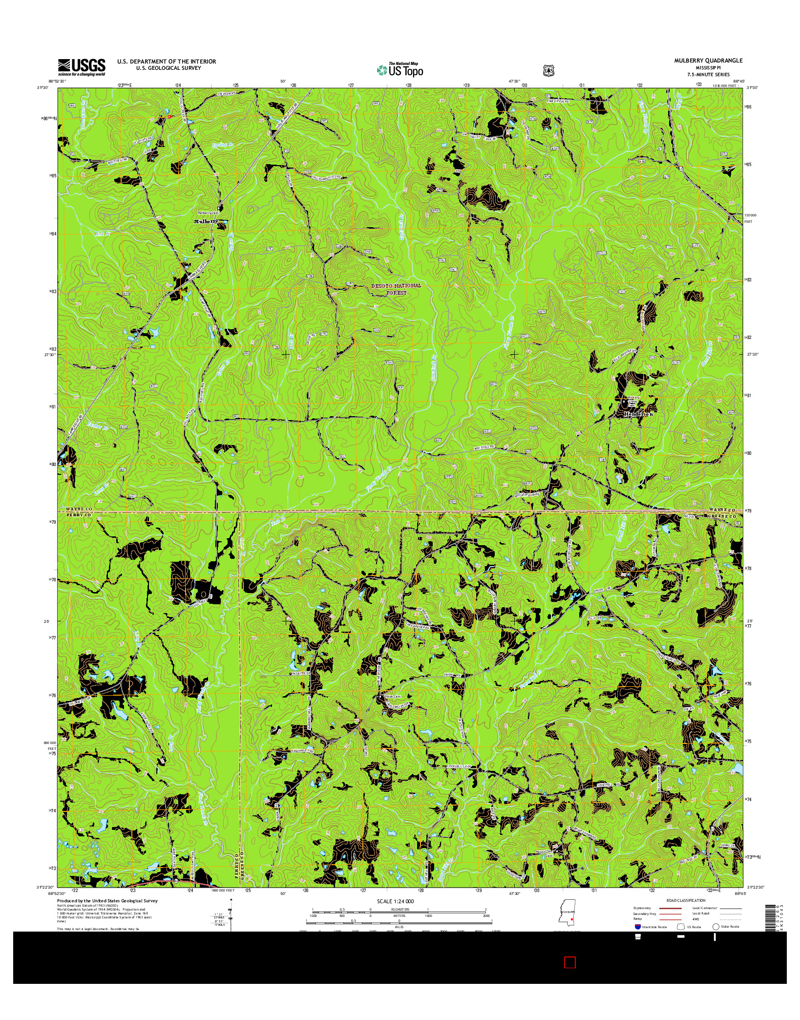 USGS US TOPO 7.5-MINUTE MAP FOR MULBERRY, MS 2015