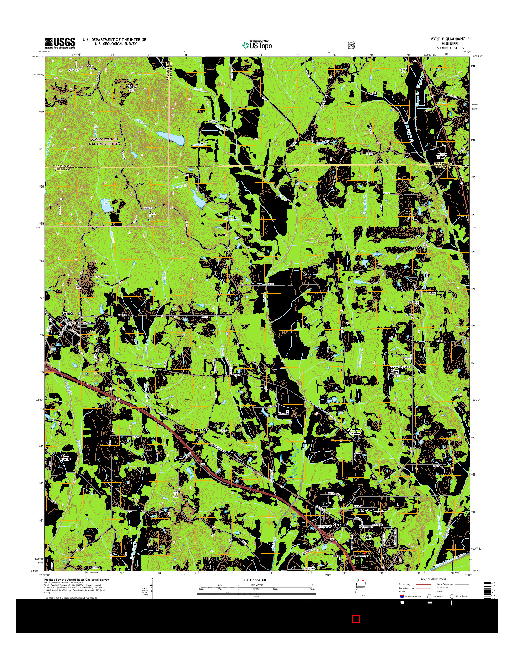 USGS US TOPO 7.5-MINUTE MAP FOR MYRTLE, MS 2015