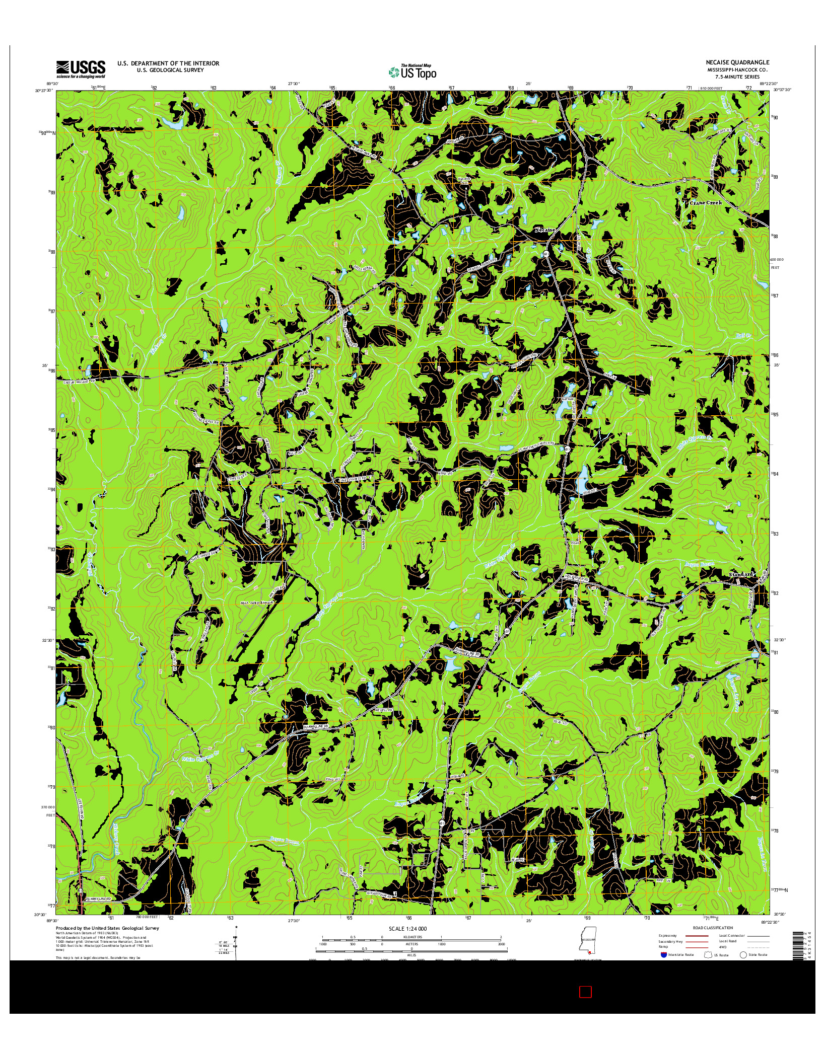 USGS US TOPO 7.5-MINUTE MAP FOR NECAISE, MS 2015