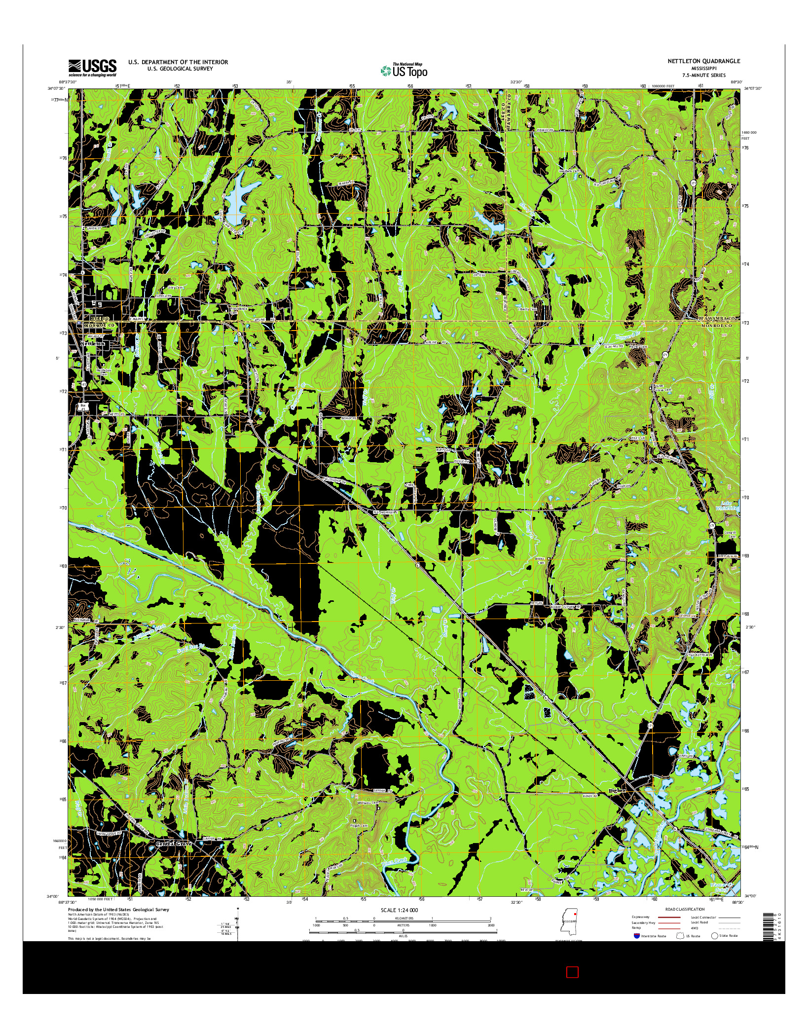 USGS US TOPO 7.5-MINUTE MAP FOR NETTLETON, MS 2015