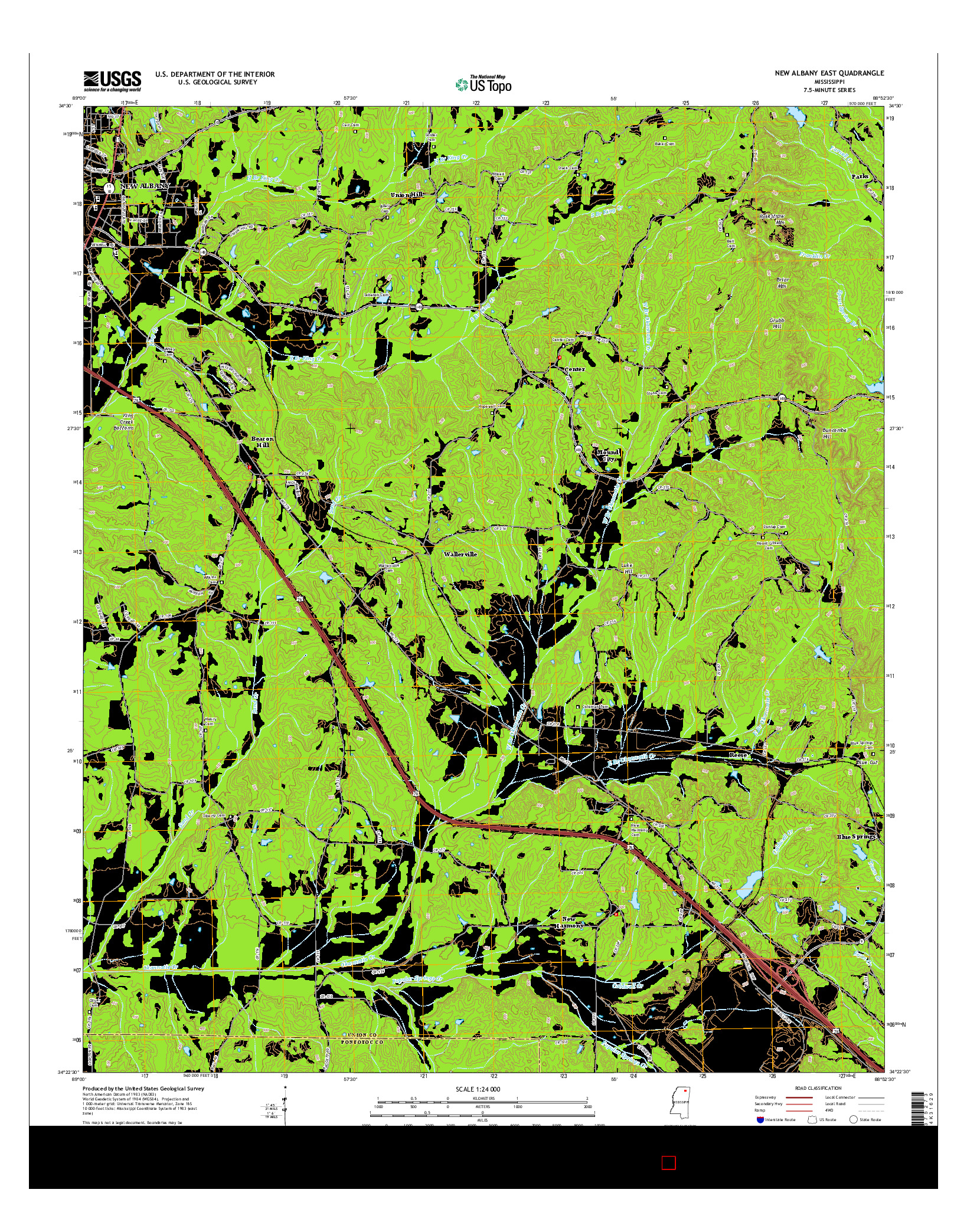 USGS US TOPO 7.5-MINUTE MAP FOR NEW ALBANY EAST, MS 2015